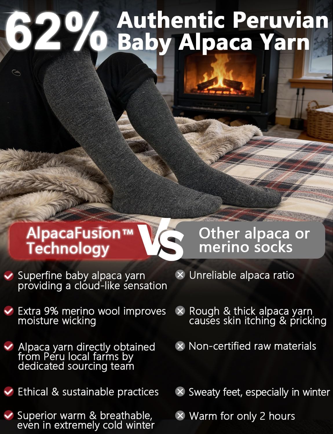 Alpaca Wool Heavyweight 15-25 mmHg Knee High Compression ​Support Socks Thick Winter Thermal Warm Soft Travel Flying - Image 4