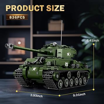 Reobrix M4A3E8 Sherman Tank Model Kit for Adults, World of Tanks Licensed | 1:30 Military Model 77030, Military Vehicle Building Kit, American Tanks Model to Built, WW2 Military Enthusiast, 836 PCS