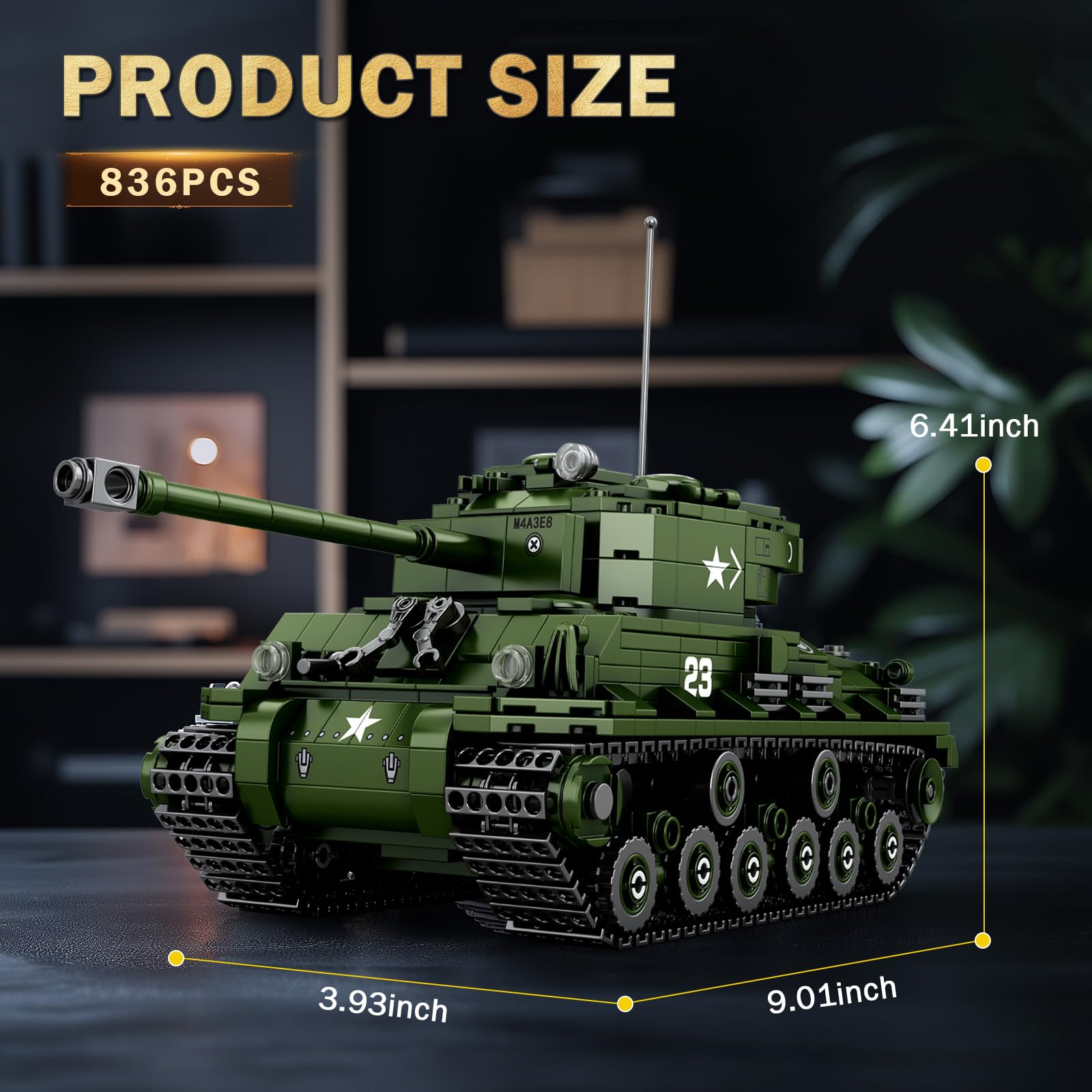 Reobrix M4A3E8 Sherman Panzer Bausatz, World of Tanks Lizenz Militärmodell | 1:30 Modularer Militärpanzer, Bewegliche Ketten, Realistisches Cockpit, 360° Turm, Klemmbausteine für Erwachsene, 836 Teile