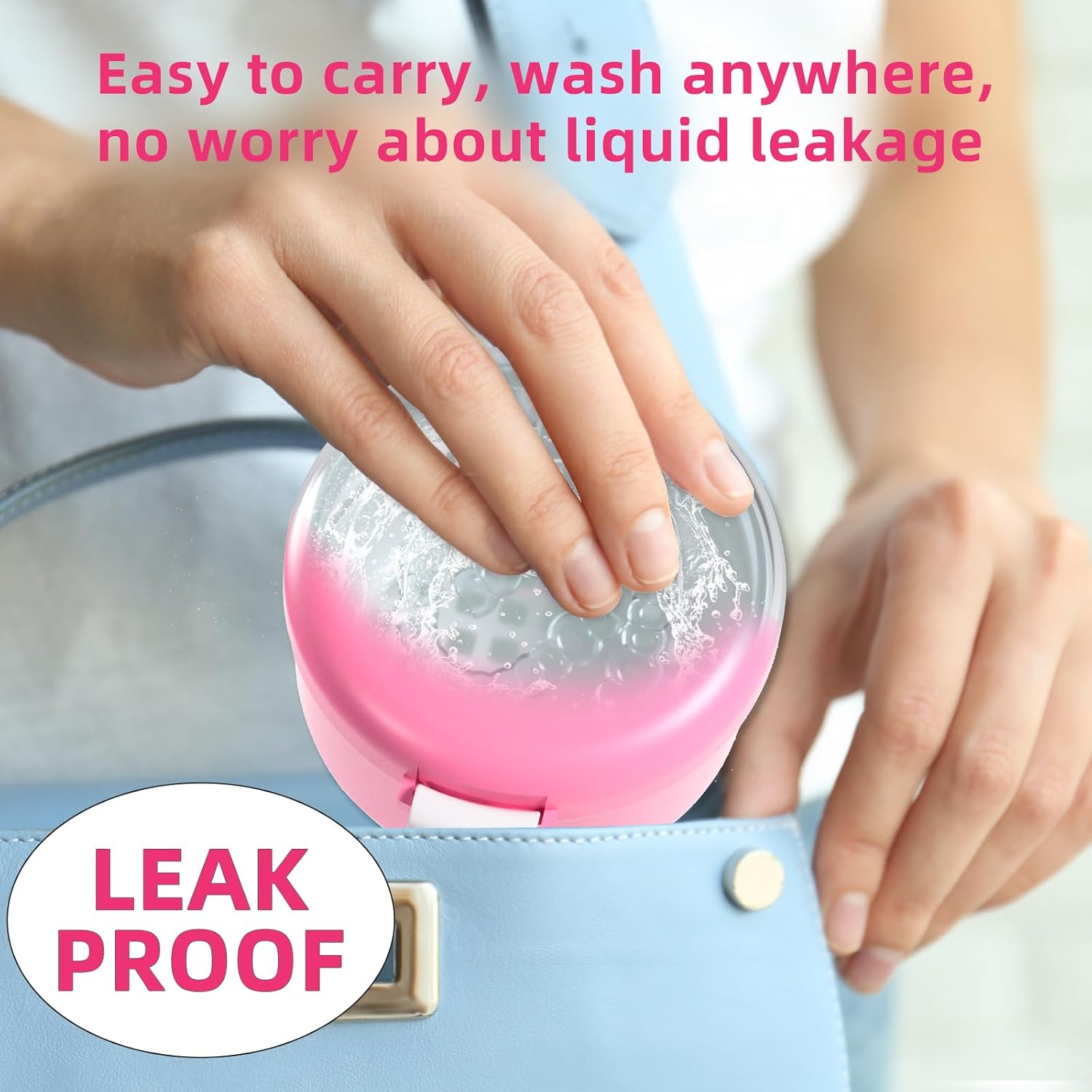 ARGOMAX Leak Proof Retainer Cleaner Case, Denture Cups for Soaking Dentures, Denture Travel Case (Pink+White).