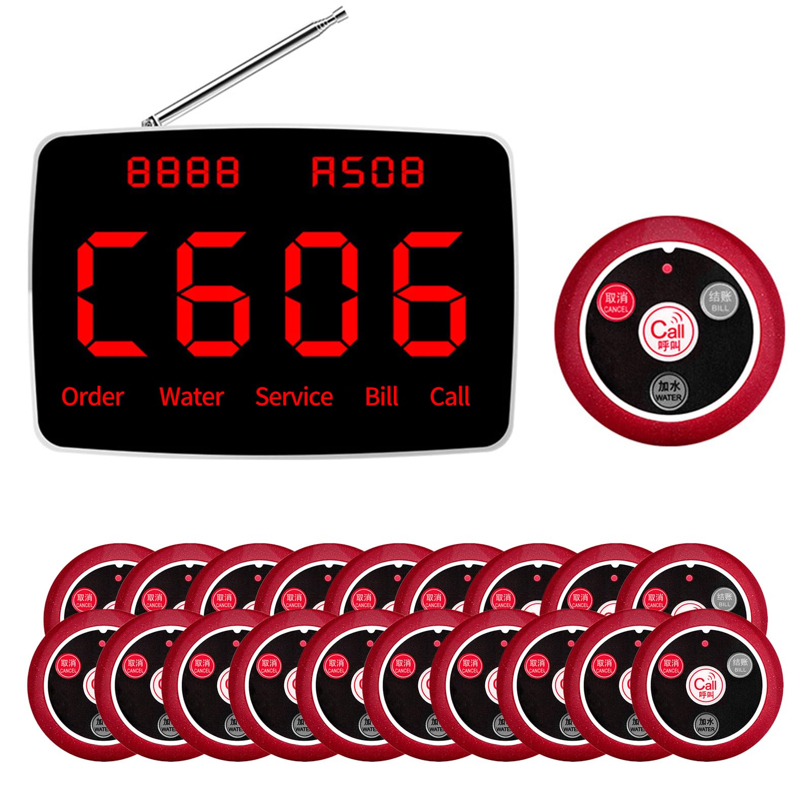 Wireless Calling System,Restaurant Pager for Cafe, Food Court Church Queuing and Other Systems (20 in 1)