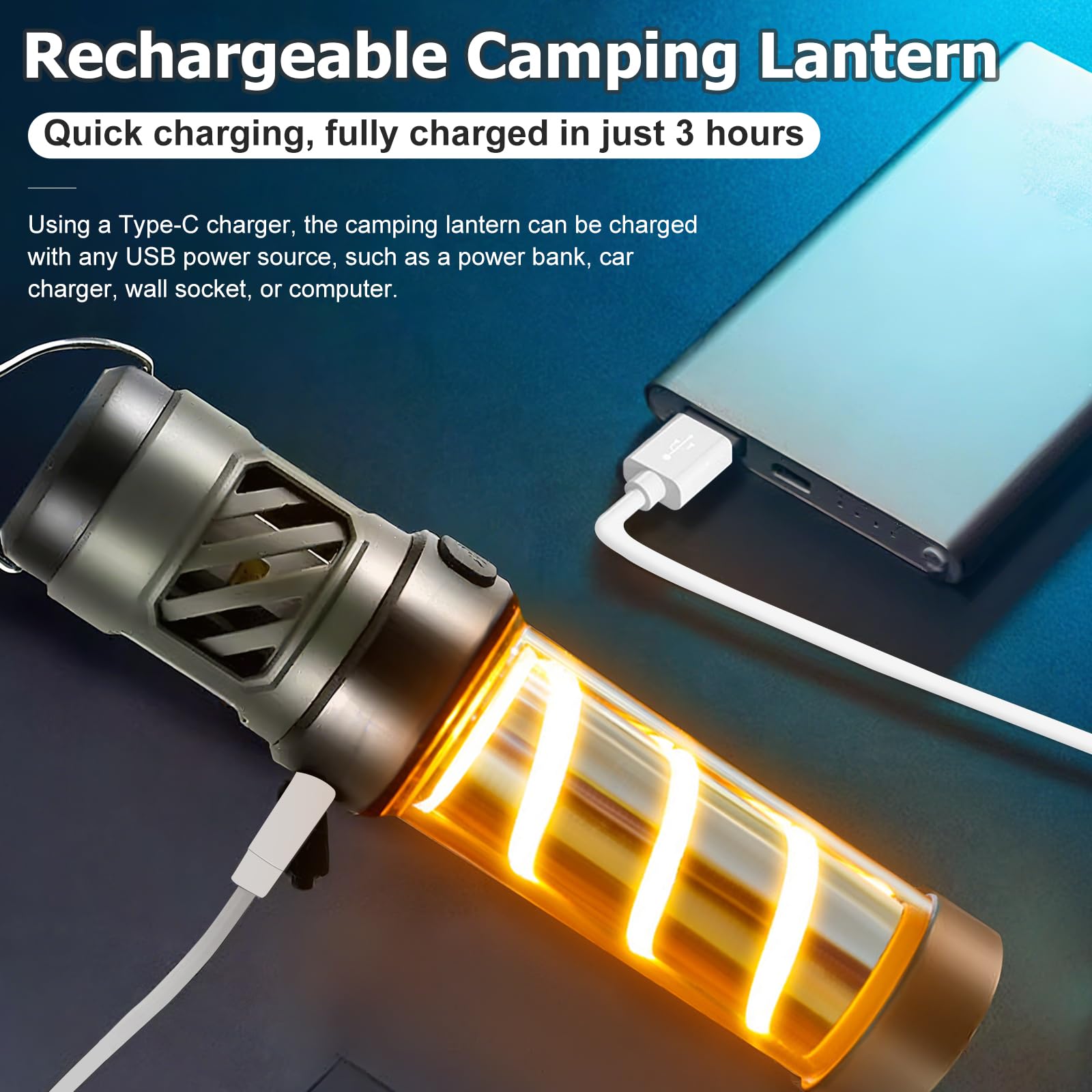 Linterna portátil 3 en 1 para camping, impermeable, luz de camping integrada al aire libre, cinco luces ajustables con trípode, para jardín, patio trasero, senderismo, camping, emergencias