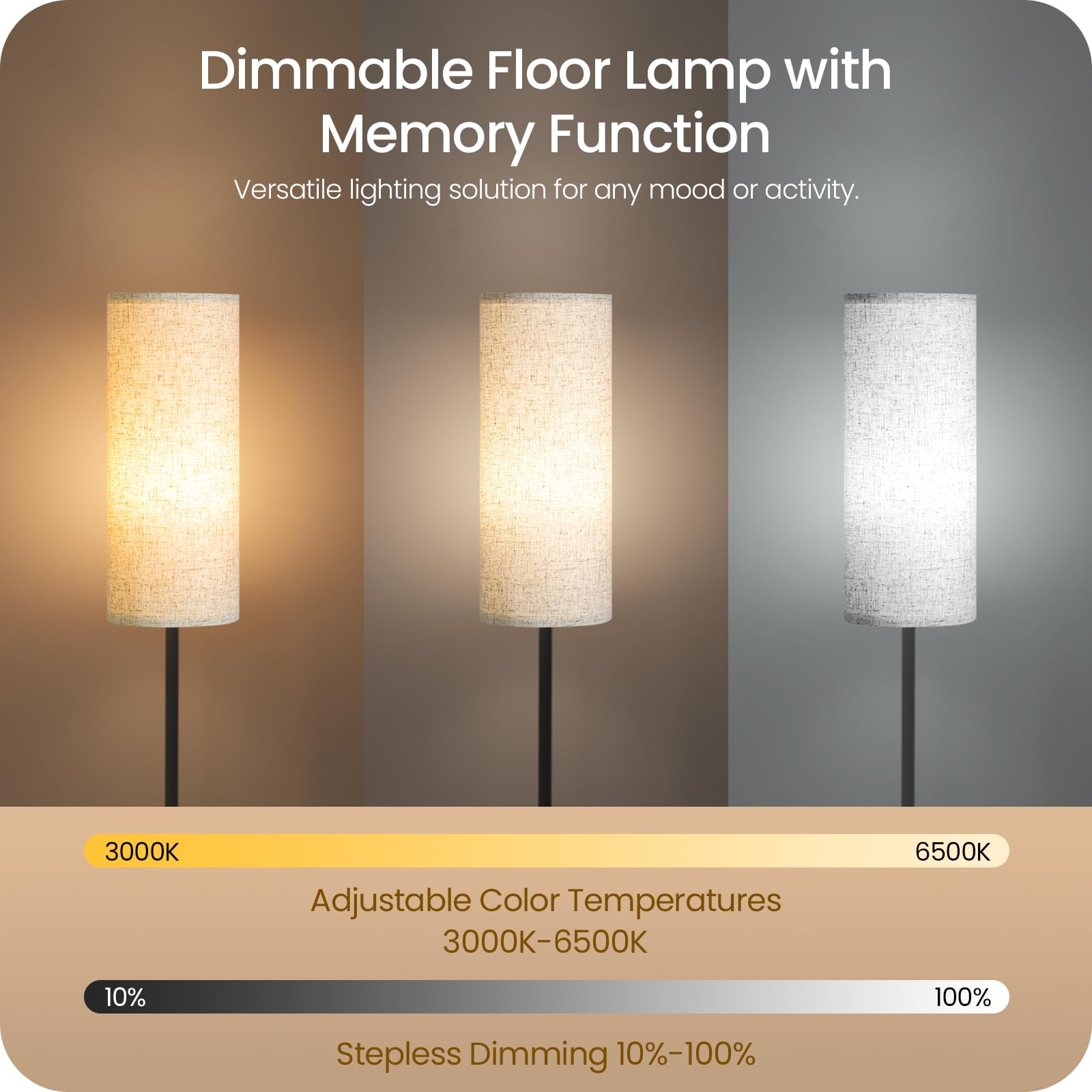 64 4 Dimmable Floor Lamp for Living Room with Remote and Foot Switch Modern Standing Tall Lamp Corner — view 5