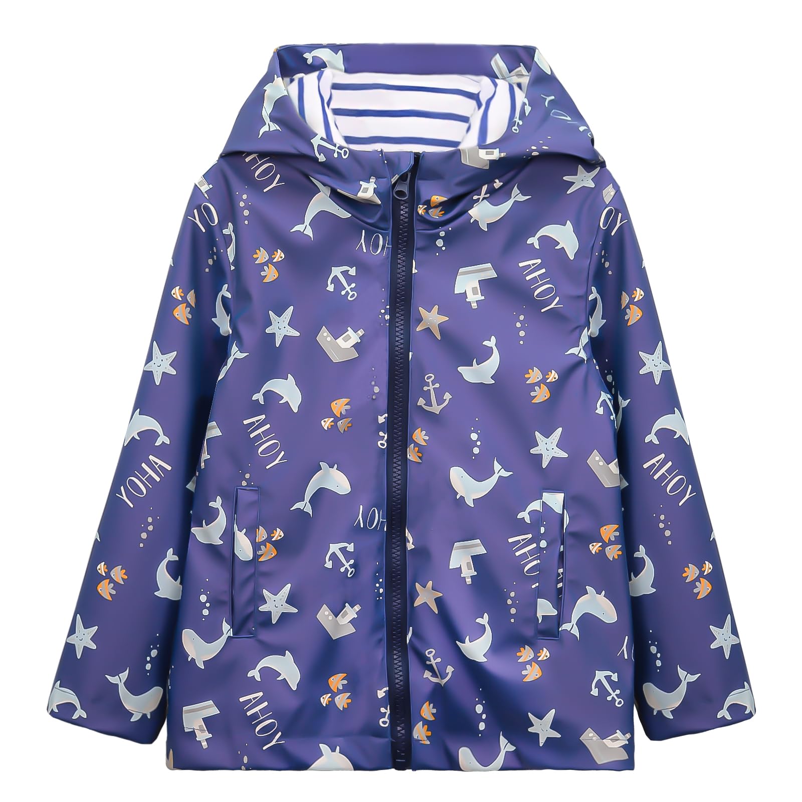Sosomi Kids Waterproof Jacket Boys and Girls Lightweight Raincoat Hooded Zip-Up Outerwear Kids Raincoat