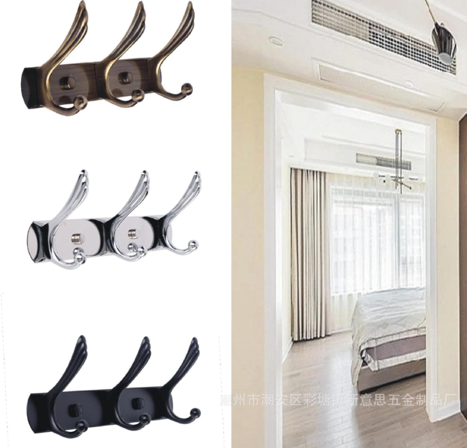 Wall Hook，Door Hook, Coat Hooks Stainless Steel Coat Hook Kitchen and Bathroom Hook Multi-Functional Coat Hook Storage Upper and Lower Double Hooks Black(Silver)