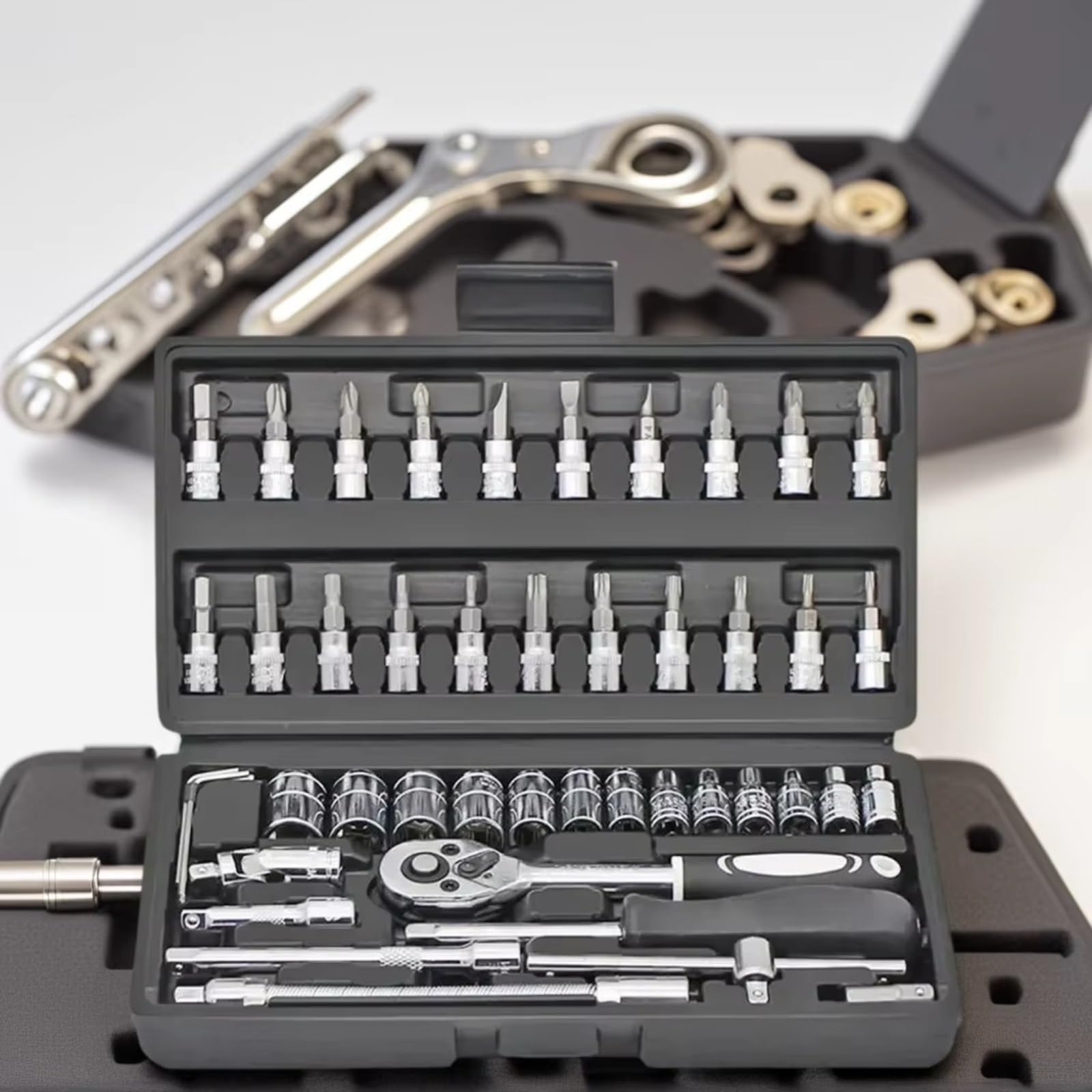 Maletín herramientas multiusos Juego Mano 46 ​​Uds. Juego Llaves Trinquete Caja Herramientas Combinada Multiusos Con Kit Destornillador Herramientas Mano Herramienta Trinquete Y Estuche