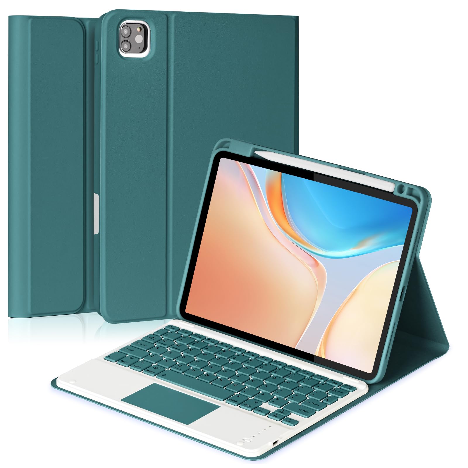 Eisuiyi Keyboard Case for iPad Pro 11" M4 2024, Detachable Touchpad BT Keyboard, Magentic Protective Cover with Pencil Holder, Full Protection, Dark