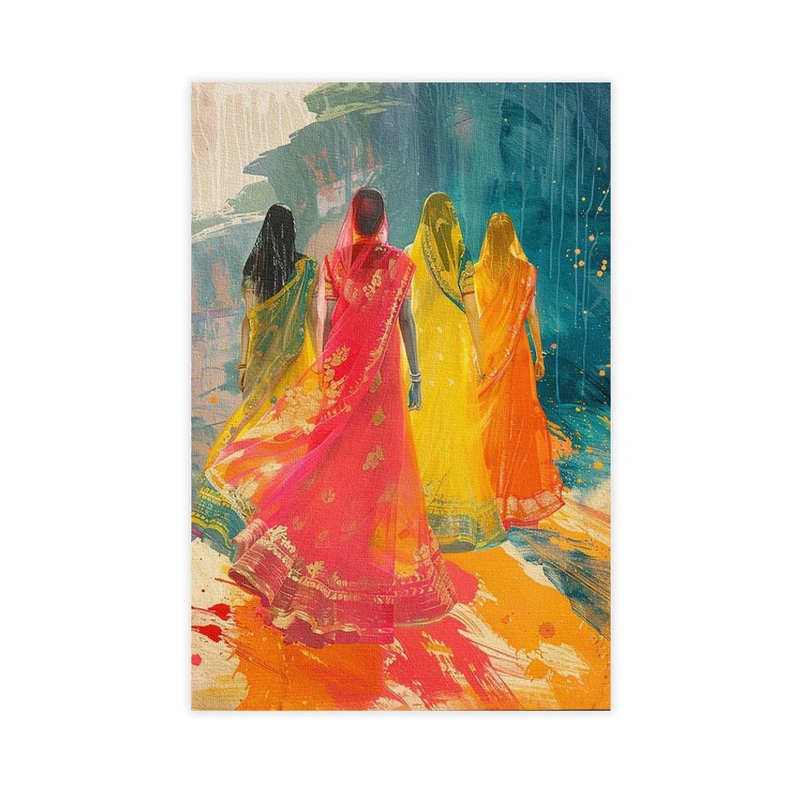 NFFBGFD Indian Women Paintings Canvas Poster Wall Art Print Picture Paintings 12x18inch(30x45cm)