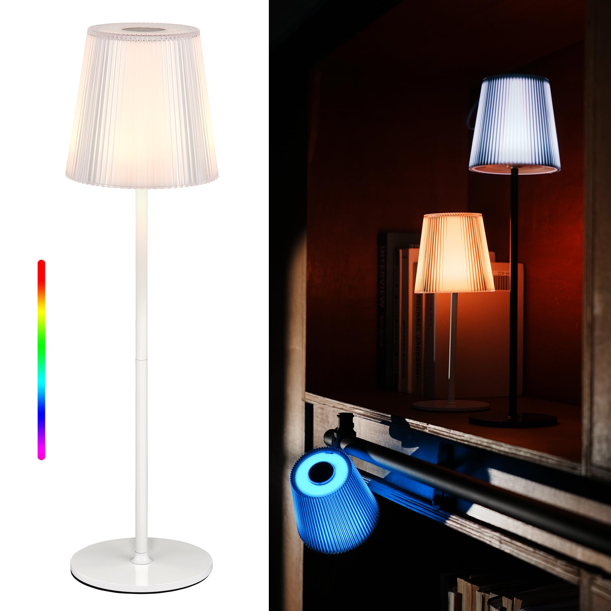 LuminexDesigns Tischlampe Kabellos LED Dimmbare Nachttischlampe & Aufladbare Tischleuchte mit Magnet-Lampenkopf, 3000K Weiß & RGB, IP54 Wasserdicht für Outdoor Schlafzimmer Wohnzimmer Balkon Camping