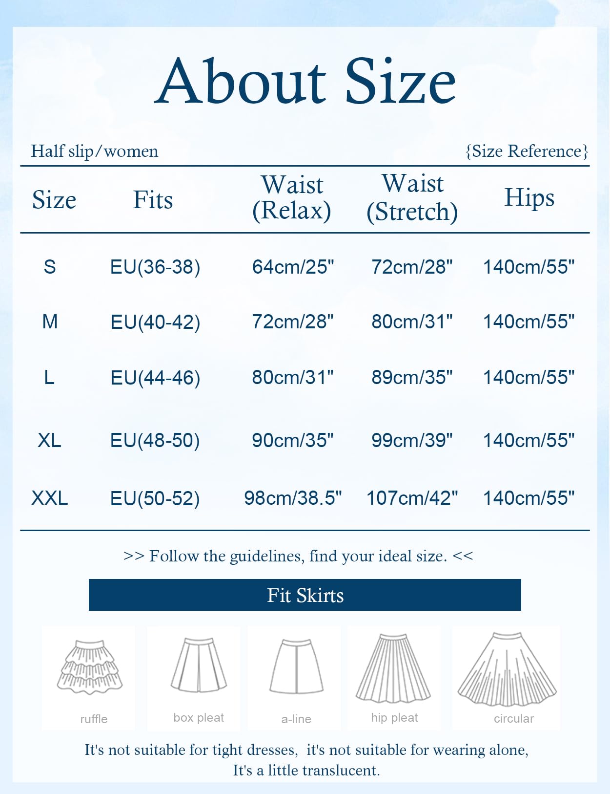 BEAUTELICATE Halka damska, 100% bawełna, vintage, półbrock, krótka, długa, halka z falbanką, długość do kolan, do sukienki Dirndl, przezroczyste sukienki, Jasna kość słoniowa - 55 cm, S