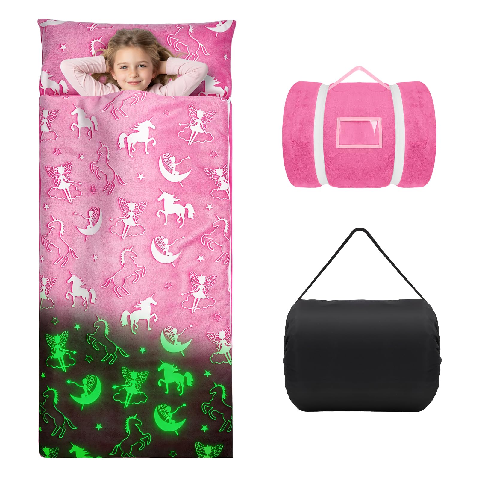 Kids Nap Mat Glow In The Dark with Pillow Luminous Portable Sleeping Bag