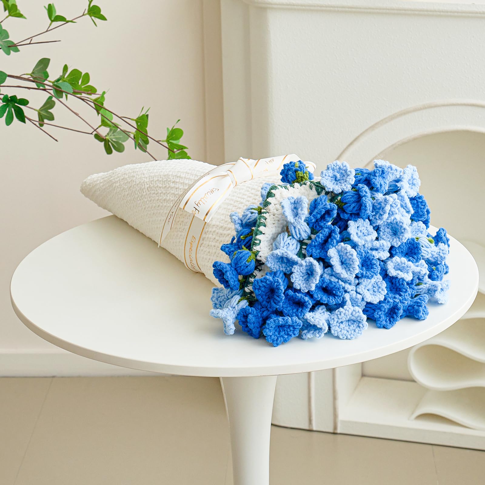 Photo 1 of Crochet Flower Bouquet Throw Blanket, Handmade Knitted Blanket with Flowers, Cute Romantic Gift for Her Girlfriend Mom Mother’s Day Valentine Wedding Anniversary Birthday, Blue 60 Inches