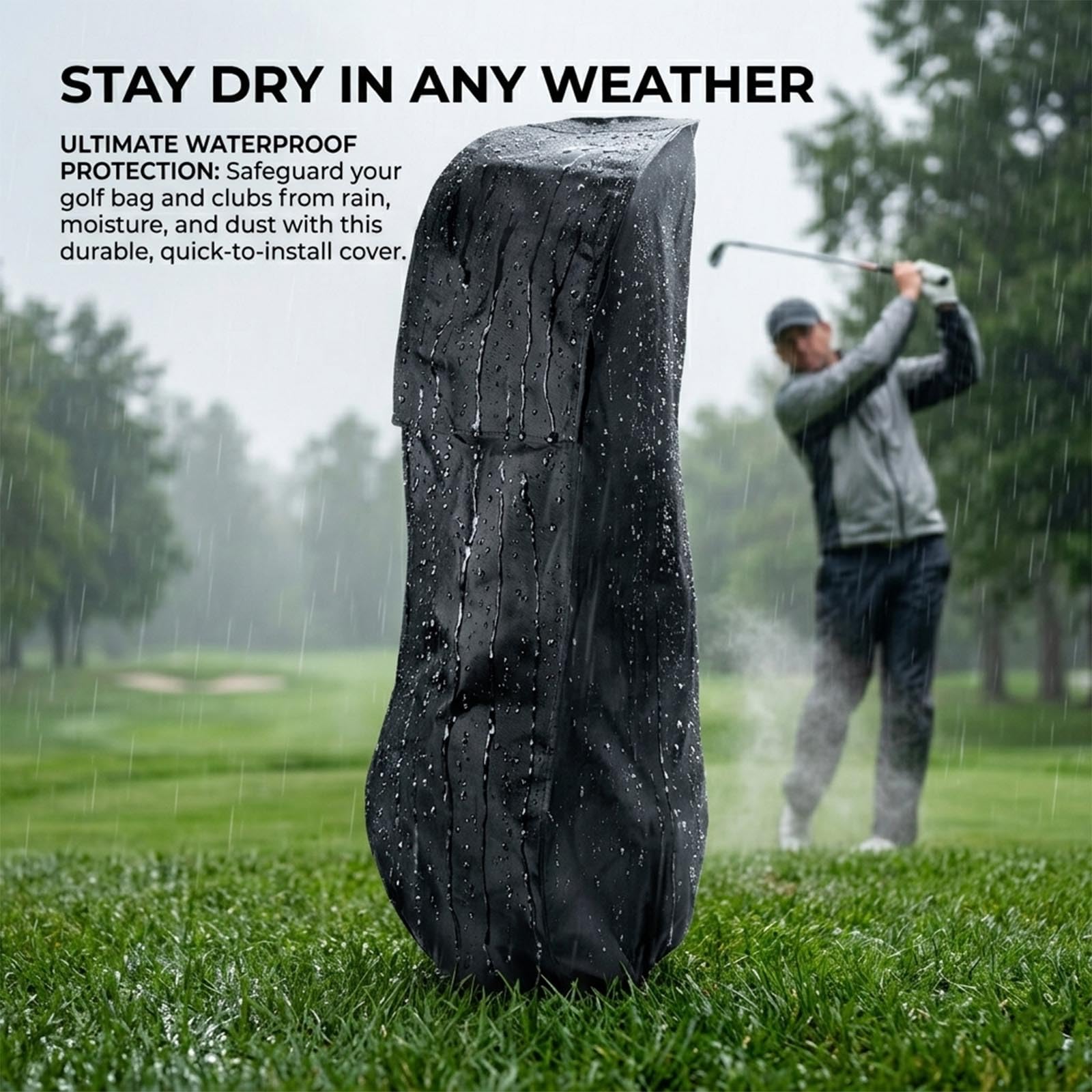 Funda de protección contra la lluvia para bolsa de golf, bolsa de golf al aire libre, abrigo impermeable para golfista, 51 x 18 x 7 pulgadas (negro)