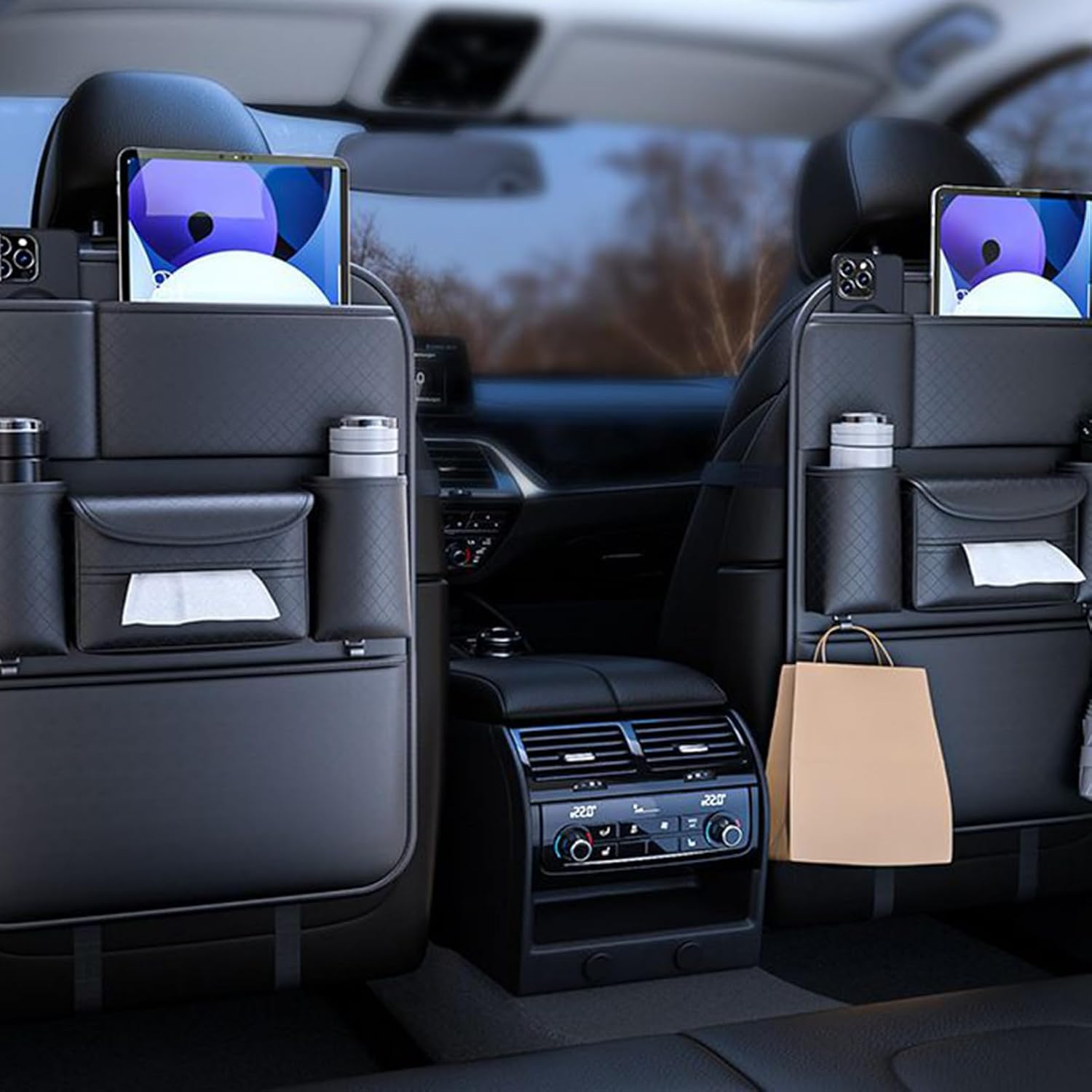 Car Seat, Organizer Large Capacity, Automotive Interior Storage with Tablet Holder Back Seat Organizer Kick Mats for Trailer Truck Sedan Pickup, Holds Tablets Children’s Toys Books Snacks Keys