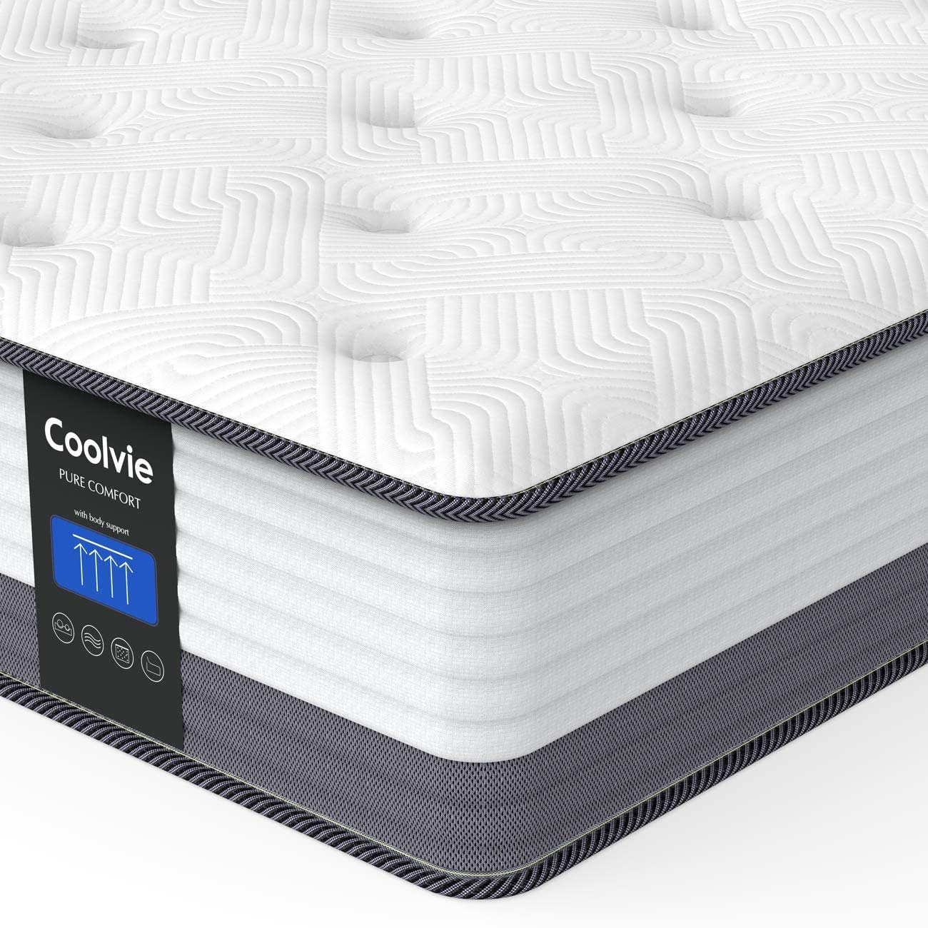 Twin XL Mattress, Coolvie Twin XL Size Gel Memory Foam Hybrid Mattress, Individual Pocket Springs with Foam for Back Pain Relief & Cool Sleep, Bed in a Box, 10 Inch