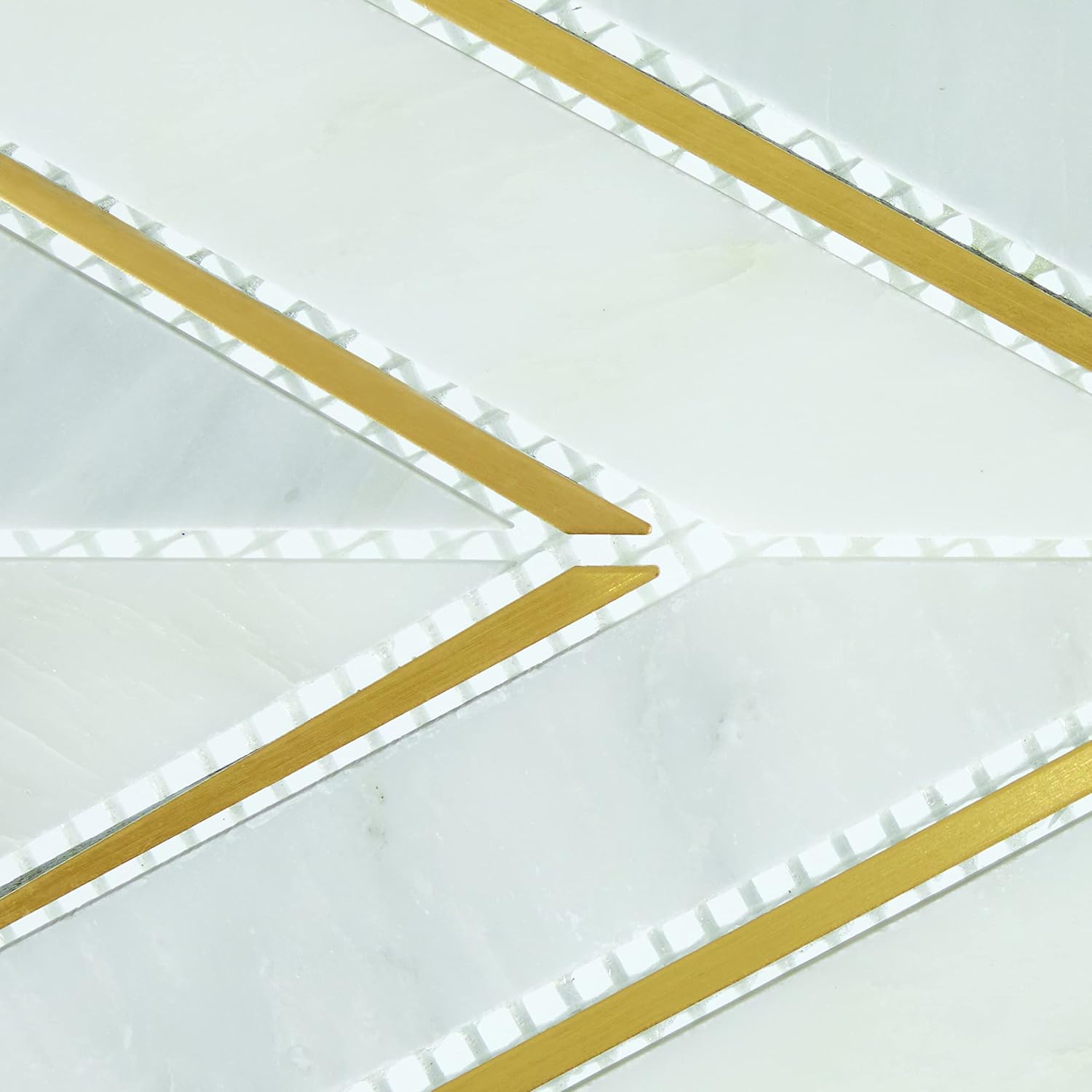 Daltile Lavaliere Natural Stone Diamond Mosaic in Polished First Snow with Brass (10 PC per Carton) (8.60 SQFT per Carton)