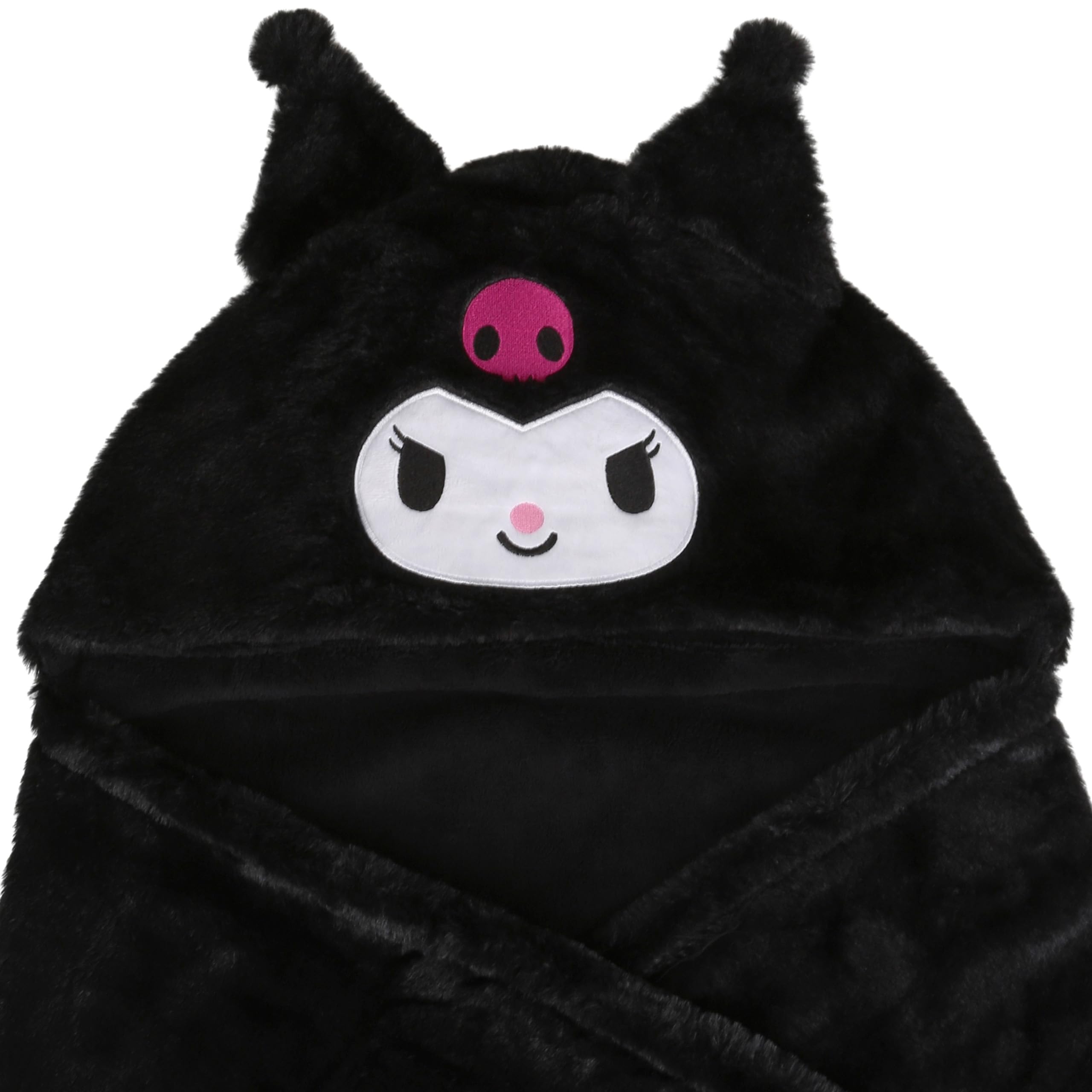 sarcia.eu Hello Kitty y Kuromi Colcha, Manta con Capucha, de Felpa, cálida, Negro 120x150 cm