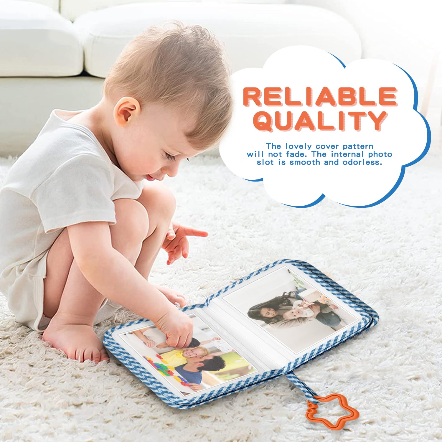 Baby's First Family Album – weiches Stoff-Fotobuch Geschenk-Set mit babysicherem Spiegel, 14 x 17 cm, für 17 Fotos, Stoff-Erinnerungsbuch für Neugeborene, Kleinkinder, Babypartys