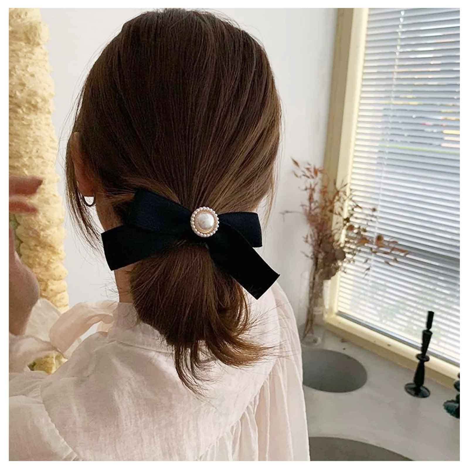 Amazon.com : W WEILIRIAN Black Bow Hair Ties Pearl Bow  display picture 2