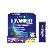 Novanight Tripla Azione Bustine, Magnesio, Melatonina per Dormire, Integratori per Dormire, Disturbi del Sonno – Senza Glutine, con Griffonia, Non Induce Dipendenza (40 Bst Gusto Camomilla e Agrumi)