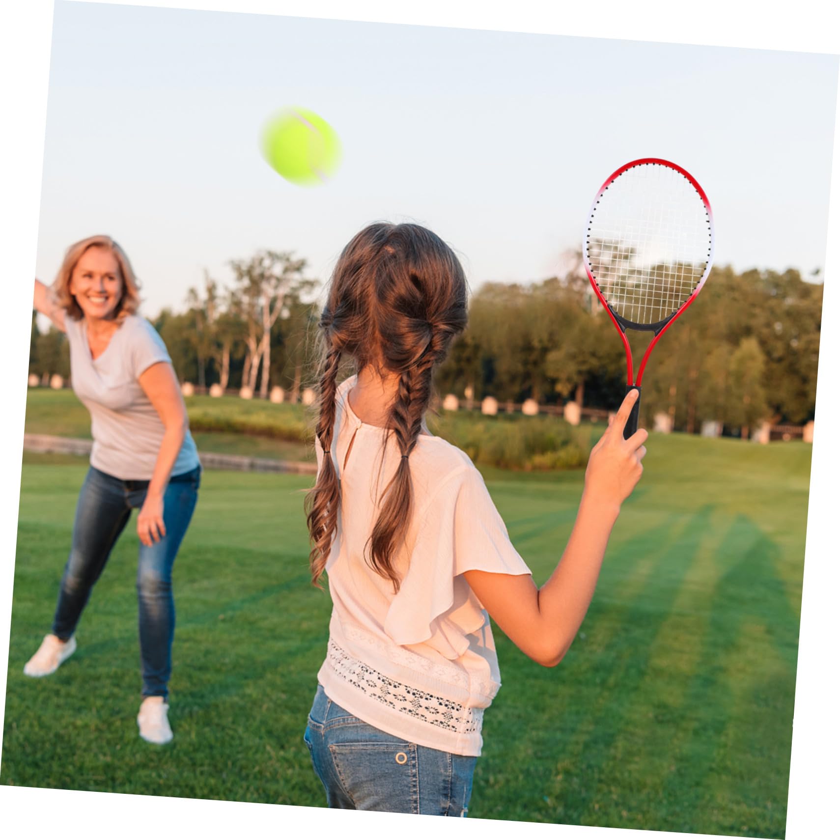 Set e Manico Morbido per Bambini Racchette da Tennis con Pallina e Borsa, Rete Flessibile in Ferrolegato per Sport All'aperto e Gioco