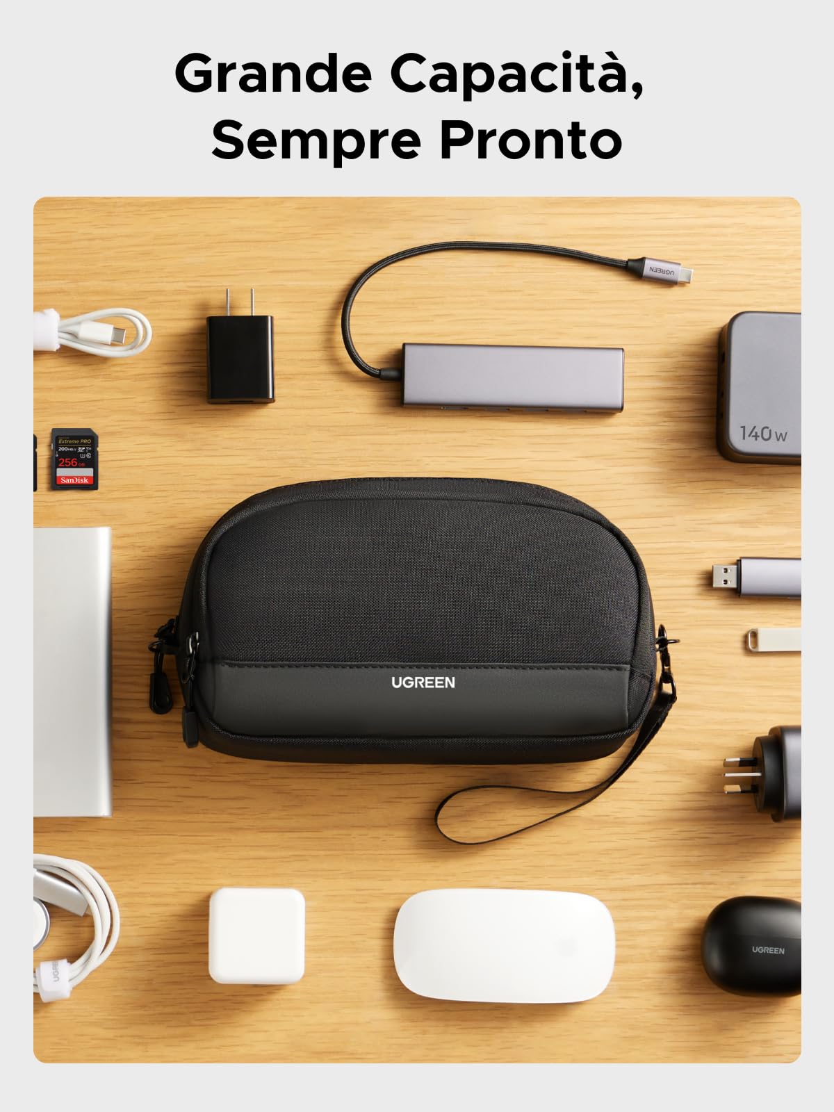 UGREEN Borsa Accessori Elettronici da Viaggio, Organizer Cavi Porta Compatibile with iPad Mini 5 4, Smartphone, Power Bank, Cable, Hard Disk, ECC Standard M Nero