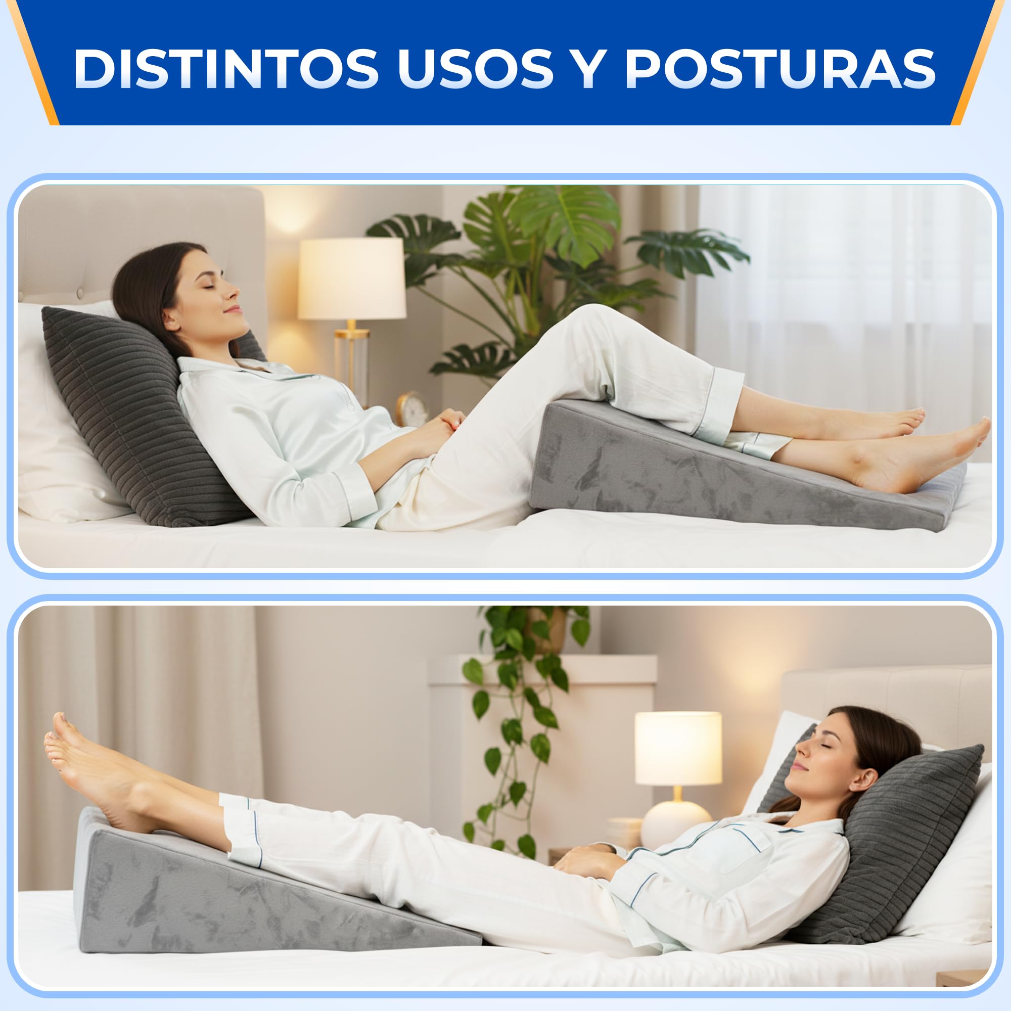 NEROKU® Cuña Antireflujo Adulto y Cojín Lectura Cama - Respaldo Cama | Almohada Cuña que Mejora Circulación y Descanso - Almohada de Lectura y Almohada Antironquidos - Cojines Cama Cojines Sofa