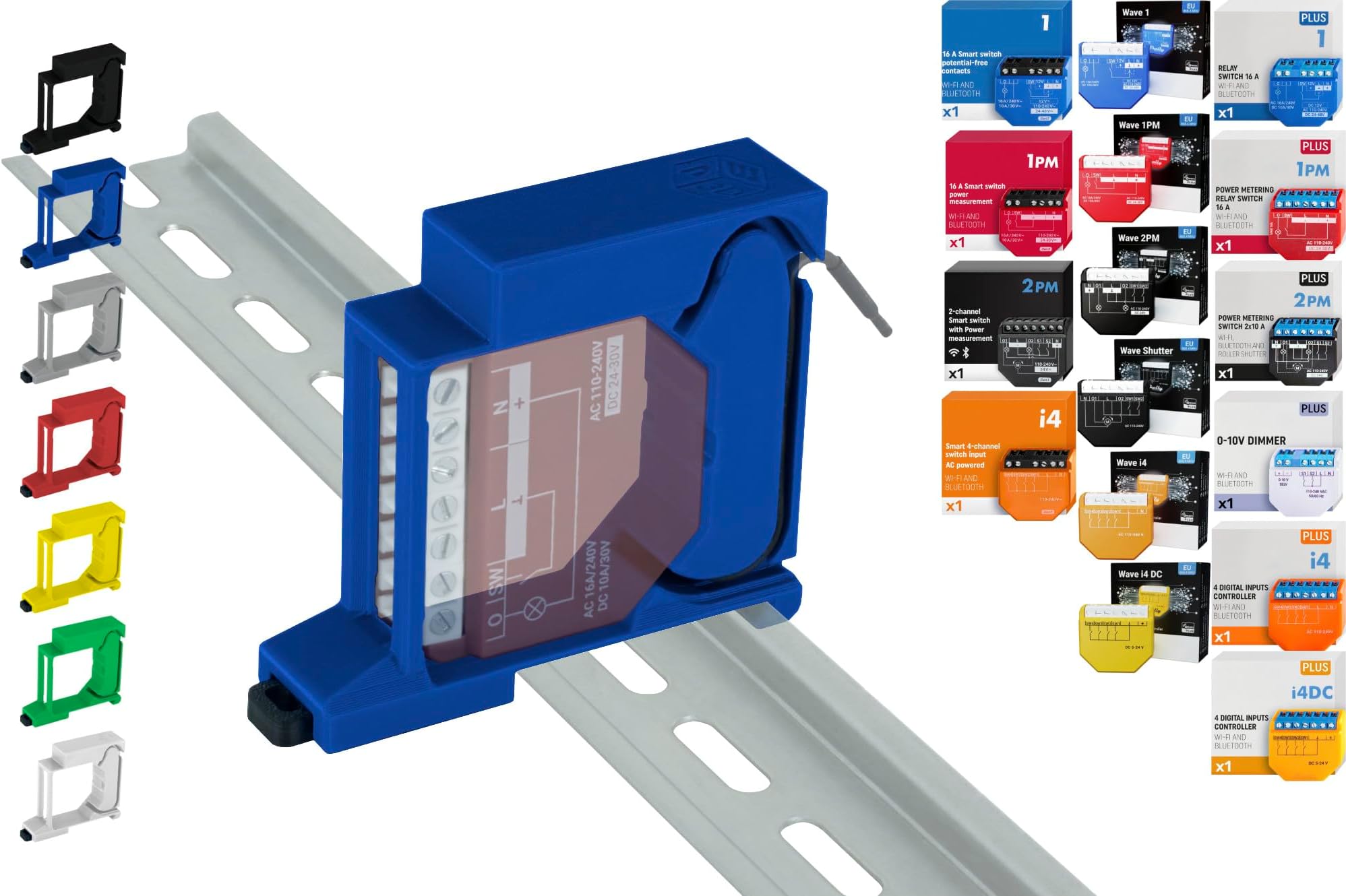 Print Worth PWG3-Single 3D DIN Rail Holder for 32 Shellys: 1.1PM,2PM,Shutter,1L,2L,EM,i4,i4DC,i4LR,Dimmer,Dimmer Dali,RGBW PM (Wave/Plus,G3,G4) (Blue Prime)