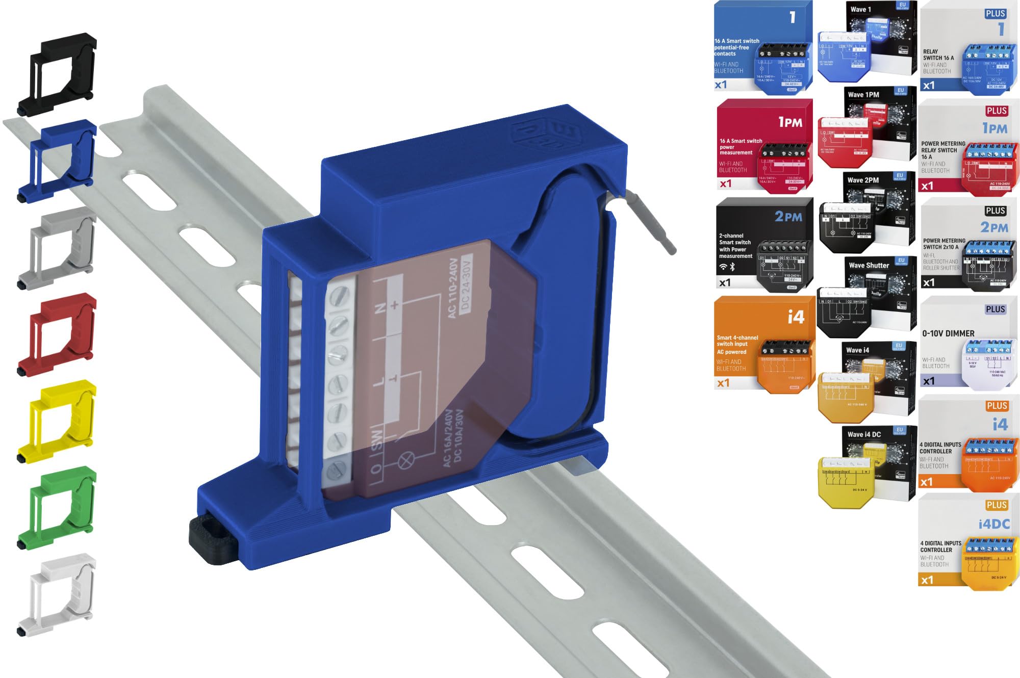 Shelly Hutschienenhalter Pw3d Colour Print Worth Pwg3-Single 3D Din Rail Holder For 32 Shellys: 1.1Pm,2Pm,Shutter,1L,2L,Em,I4,I4dc,I4lr,Dimmer,Dimmer Dali,Rgbw Pm (Wave/Plus,G3,G4) (Blue Prime)