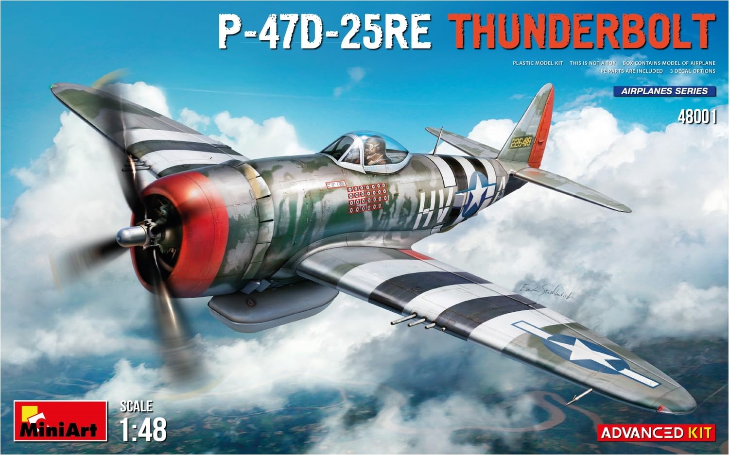 MiniArt 48001 1:48 P-47D-25RE Thunderbolt ADV.Kit replica fedele all'originale, modellismo, kit di costruzione in plastica, fai da te, hobby, collage, modellismo, da montare, non verniciato