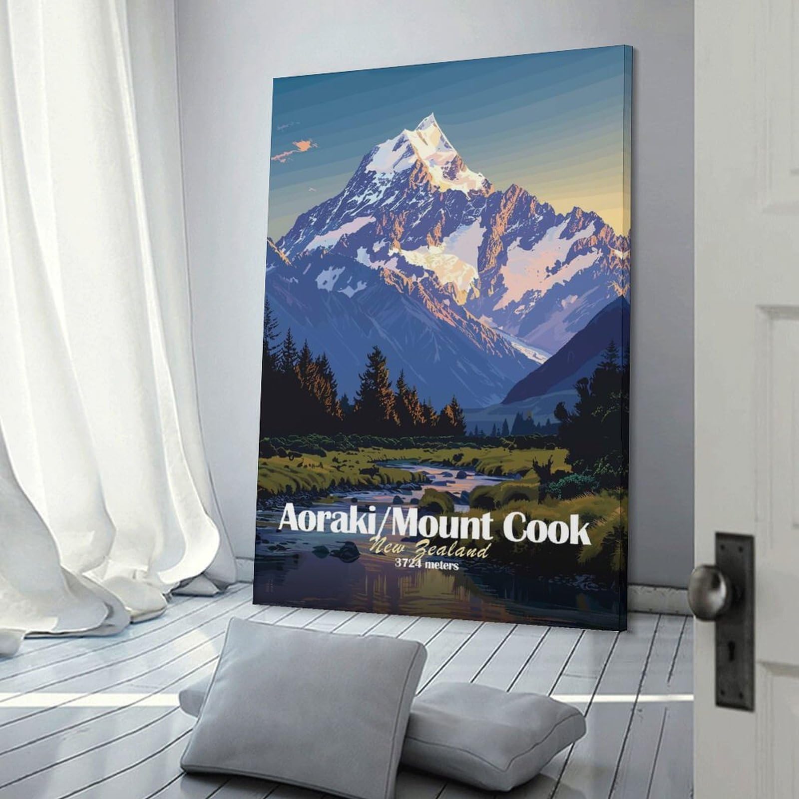 Junmoney Room Decor Wall Art Mount Cook, New Zealand, 12x18inch(30x45cm), for Entrance Spaces, Stair Walls Or Halls, Home Artwork for First Impressions