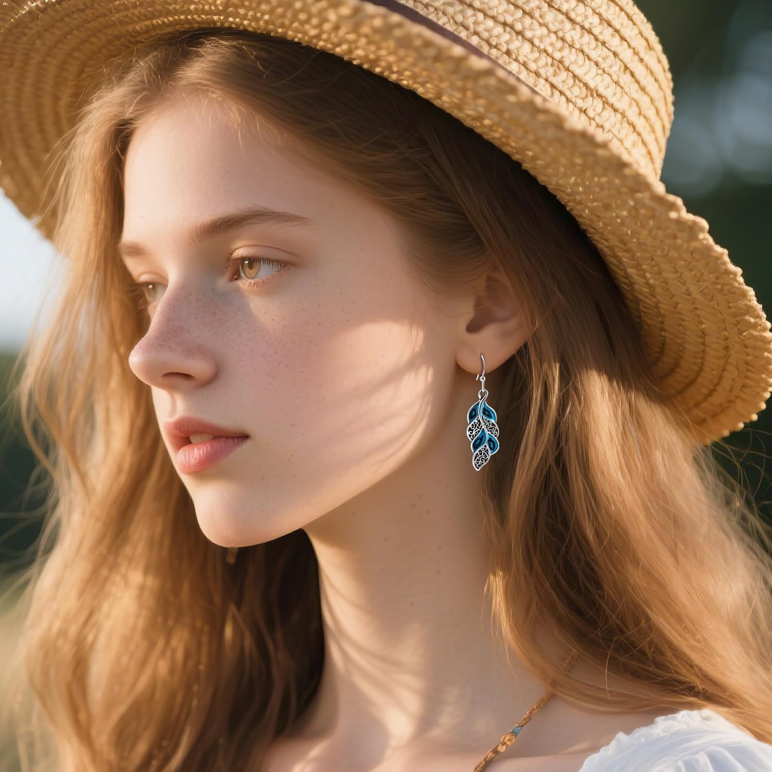 Vintage Blue Leaf Dangle Earrings for Women, Hypoallergenic Silver Plated Boho Earrings Jewelry for Women with Enamel Detailing - Image 2