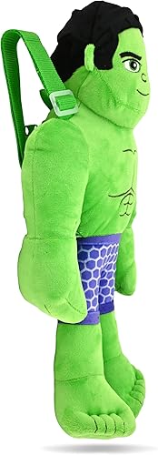 Miniatura 2 de Marvel Spidey and his Amazing Friends - Mochila de peluche para niños, 18 pulgadas, correas ajustables, cierre de cremallera, The Hulk