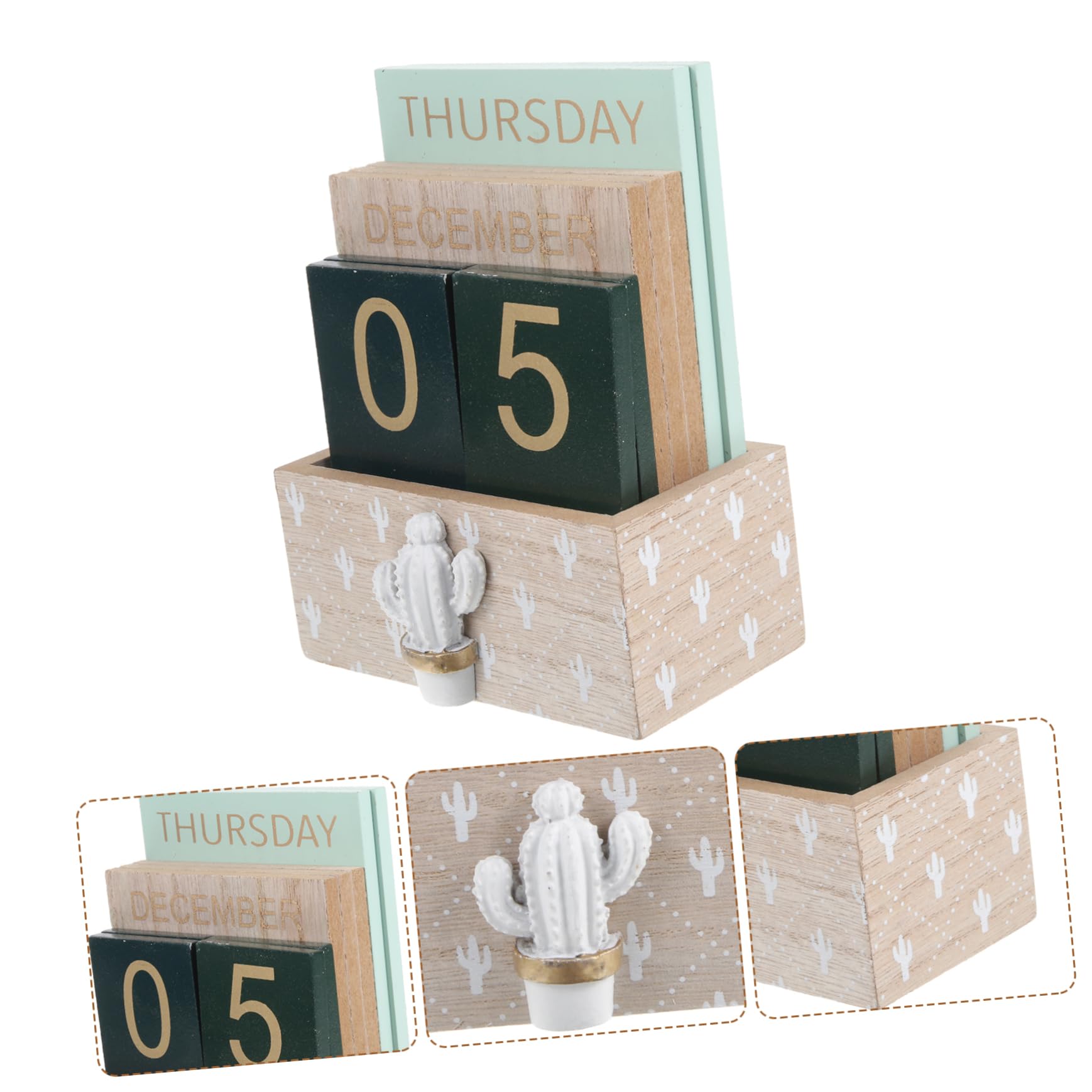 Calendario in Legno Blocchi Visualizzazione Data Mensile Calendario Perpetuo da Tavolo Riutilizzabile Display Mese Giorno Settimana