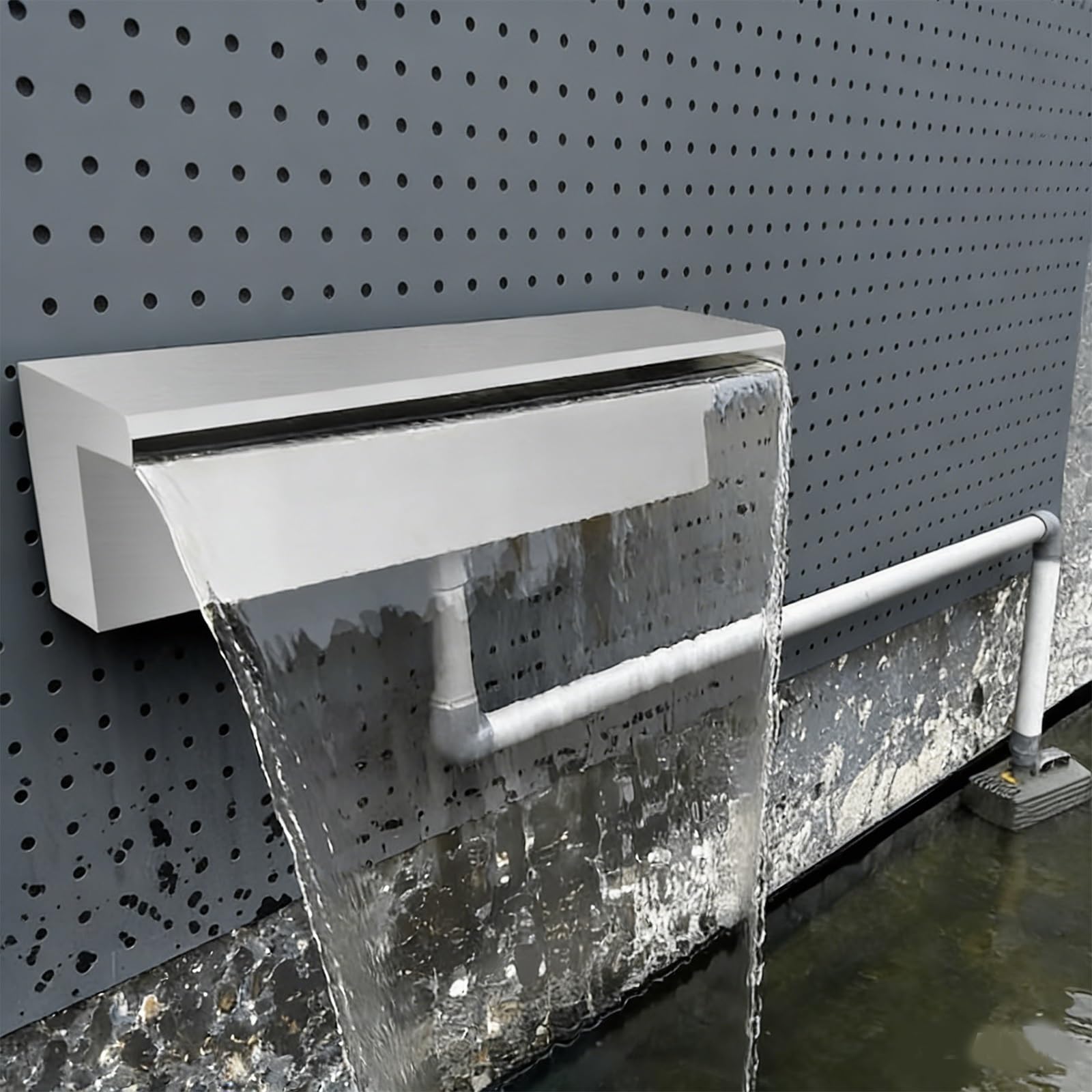 Scatola a cascata personalizzabile per stagni Koi in acciaio inox, dispositivo di troppopieno da 40 cm, per acque esterne/interne, attrezzatura e accessori per stagni (argento)
