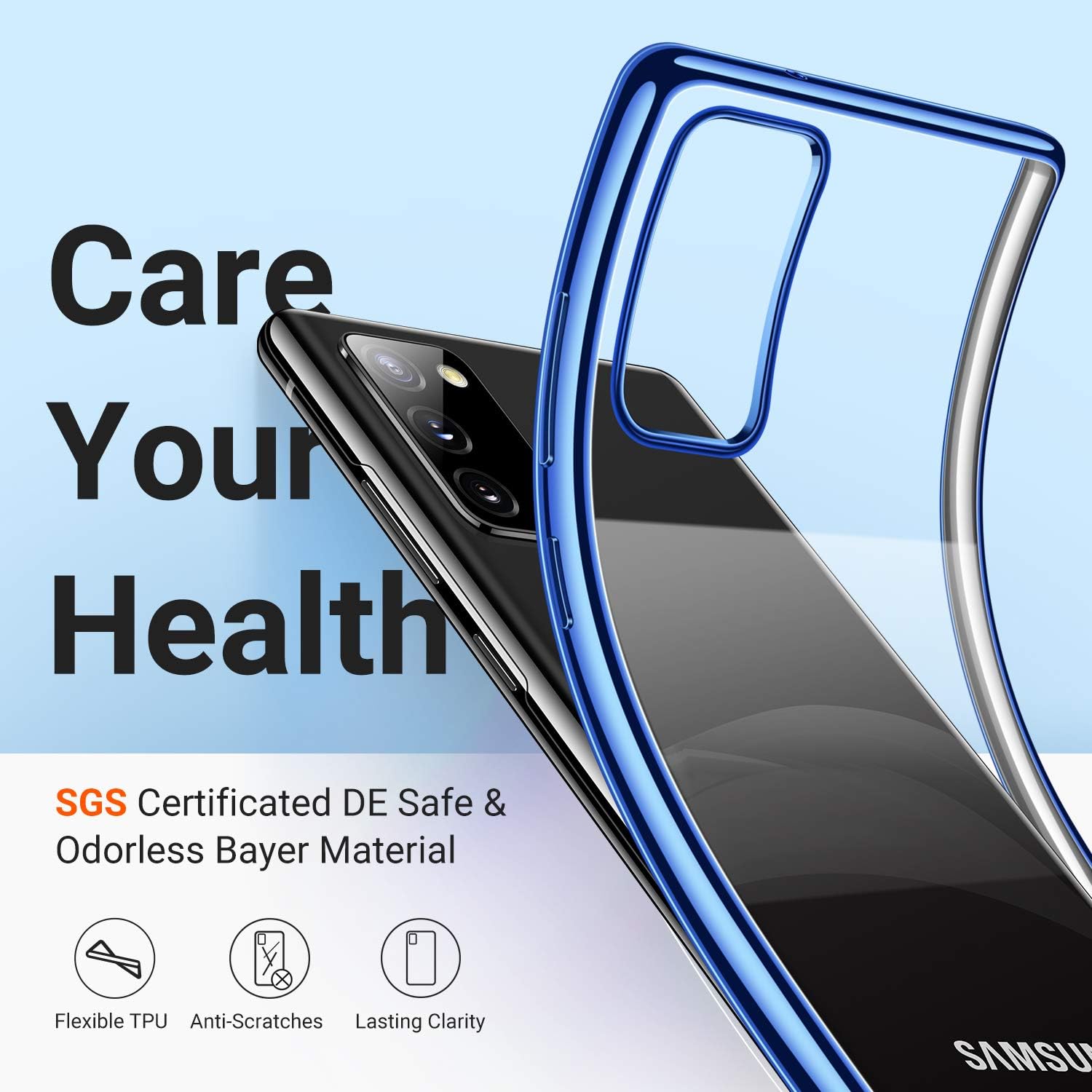 TORRAS Crystal Clear Designed for Samsung Galaxy Note 20 Case/Galaxy Note 20 5G Case 6.7 Inch, Ultra-Thin Slim Fit Soft Silicone TPU Cover Case Compatible with Samsung Galaxy Note 20 5G (2020), Blue