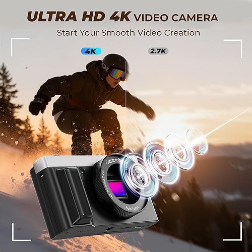 Miniatura 4 de Cámara digital 4K, cámaras de 64MP para fotografía con zoom digital de 16X, cámara de vlogging con enfoque automático para YouTube, cámara compacta