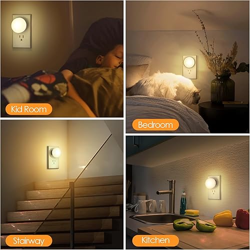 Miniatura 6 de FOLKSMATE Paquete de 5 luces LED nocturnas enchufables a la pared, luz nocturna blanca suave con sensores de luz para adultos, habitación de niños,