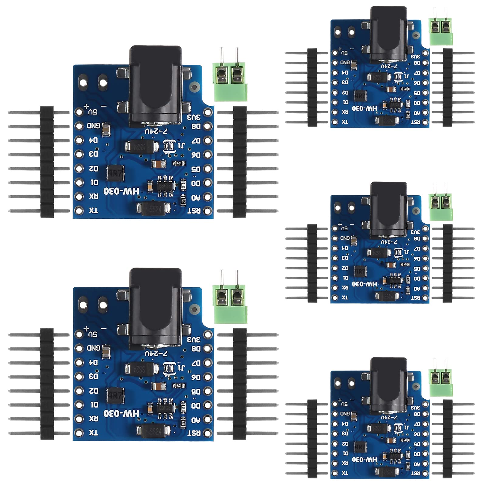 DC Power Shield V1.1.0 for WEMOS D1 Mini, 5pcs, 7-24V, 1A Output, Low Quiescent Current