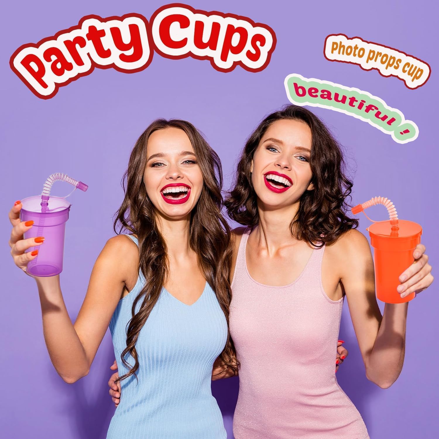 Haundry 12 Pack Kids Party Cups with Lid and Straws, Colorful Plastic Sipper Party Favors Cups for School Events and Birthday Celebrations Supplies - Image 9