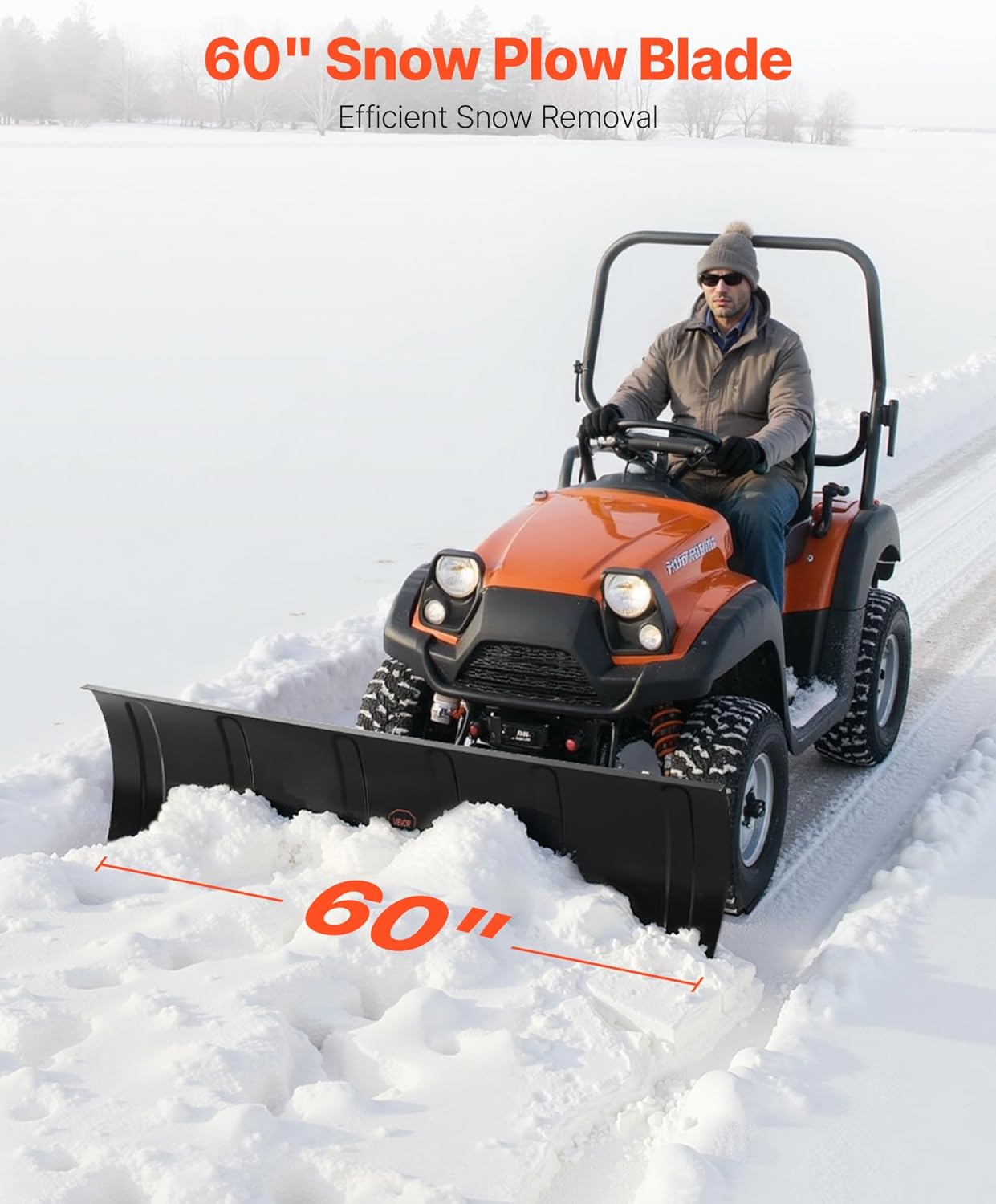 VEVOR Snow Plow Kit, 60in Universal Snow Plow Attachment, Height & Left-Right Adjustable, Quick to Detach, Steel ATV Scrape Blade, 3 Mount Options, Efficient Snows Clearing, for Most ATVs & UTVs