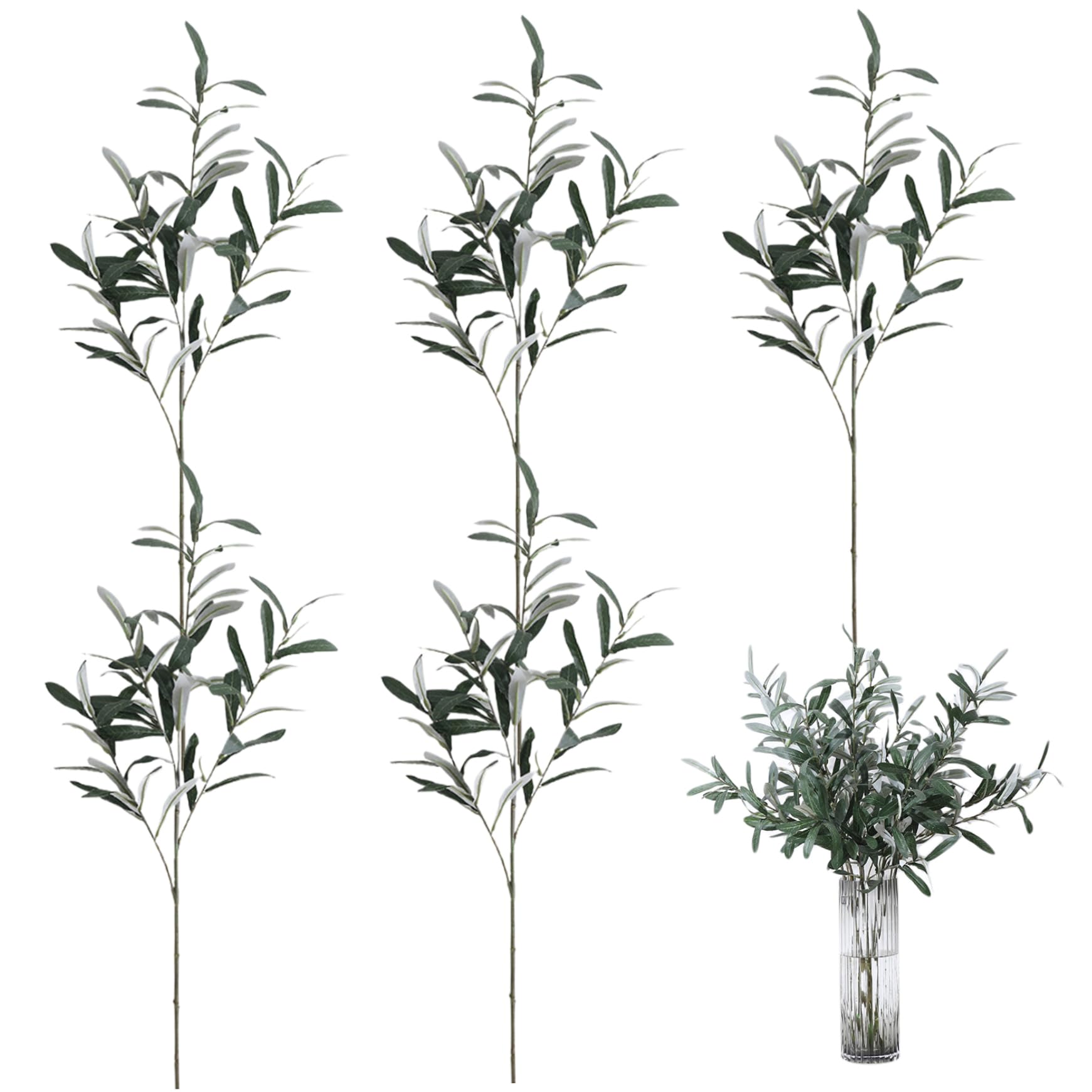 DAGLLGEW Olive Branches for Vases 5Pcs Faux Olive Branches 30'' Artificial Tree Without Olives 4 Realistic Greenery Stems for Home Office Decor Style 2 Branch