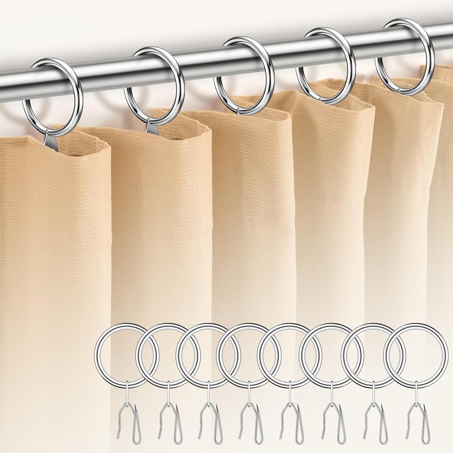 60Pcs 30mm Internal Diameter Curtain Rings and Curtain Drapery Pin Hooks
