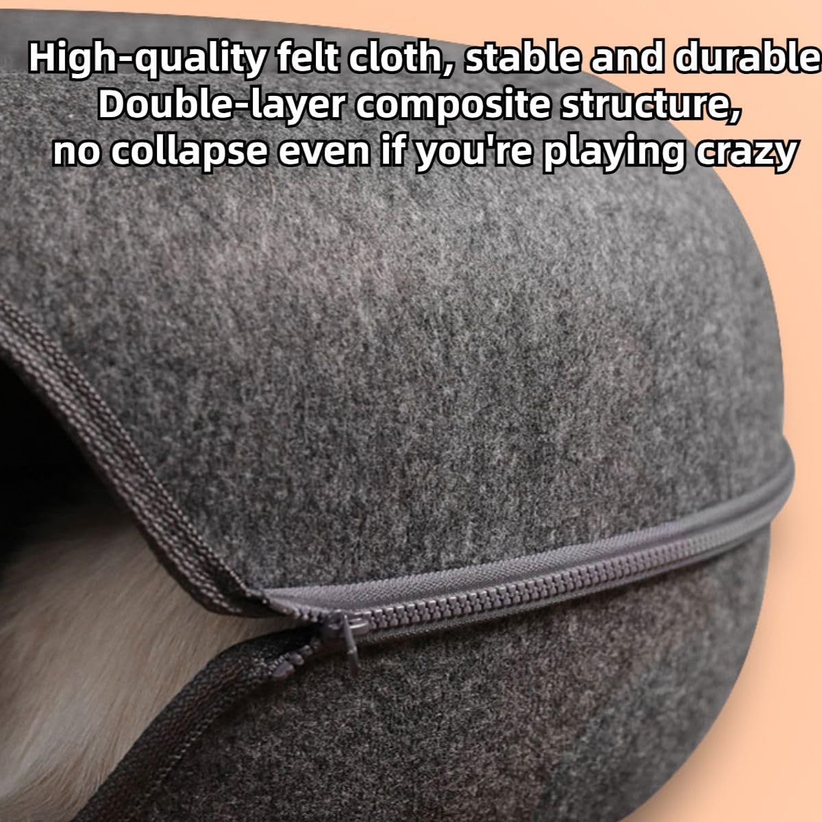 Rabbit Bed, Peekaboo Cave Bed for Guinea Pigs Chinchillas, Donut Tunnel for Bunny, Small Animal House, Detachable Round Felt & Washable Interior Play Tunnel (Blue,Small)