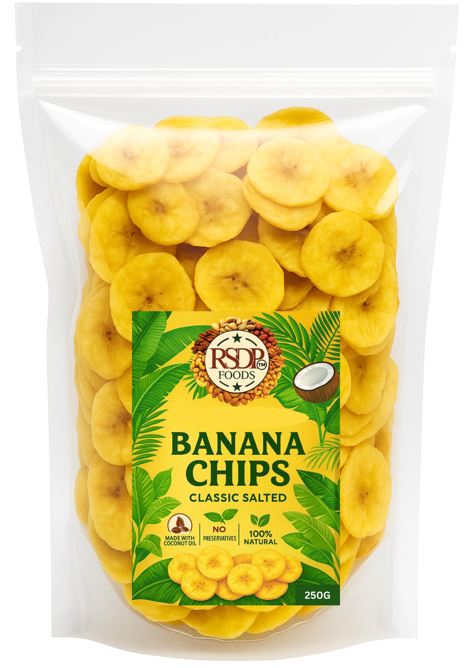 RSDP Foods Classic Salted Banana Chips 250G, 100% Natural, Made