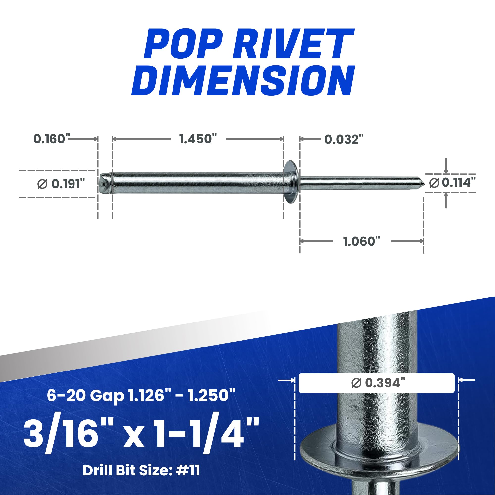 Aluminum Pop Rivets - 50pcs, Heavy Duty & Corrosion Resistant -2