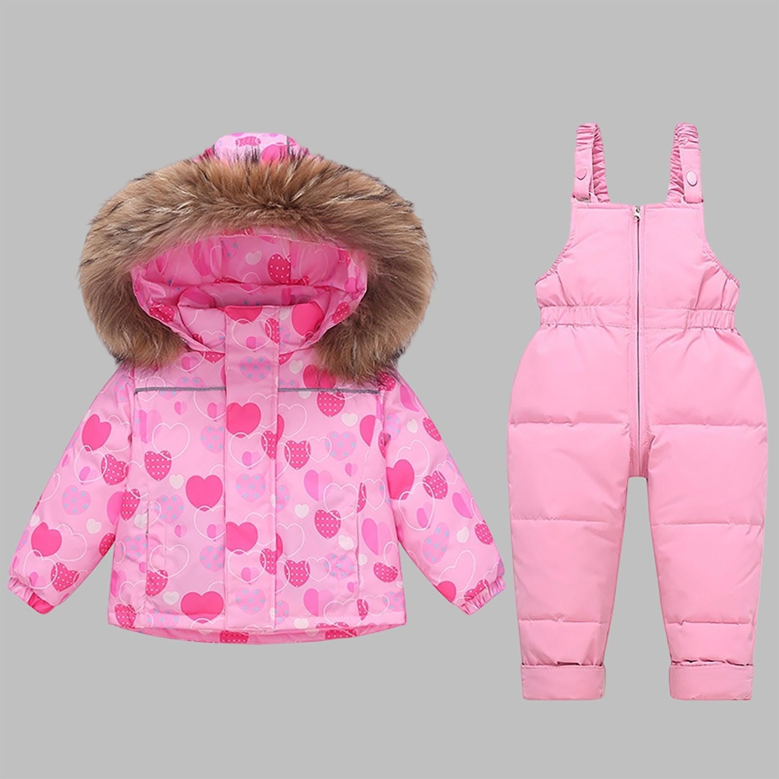 Ensemble Ski Enfant 2 Pièces Veste Capuche Et Salopette Pour Hiver Imperméables Coupe-Vent Vêtements de Ski Fille Chaude Combinaisons de Neige Hiver Salopettes Veste Snowsuit Jumpsuit de Sports