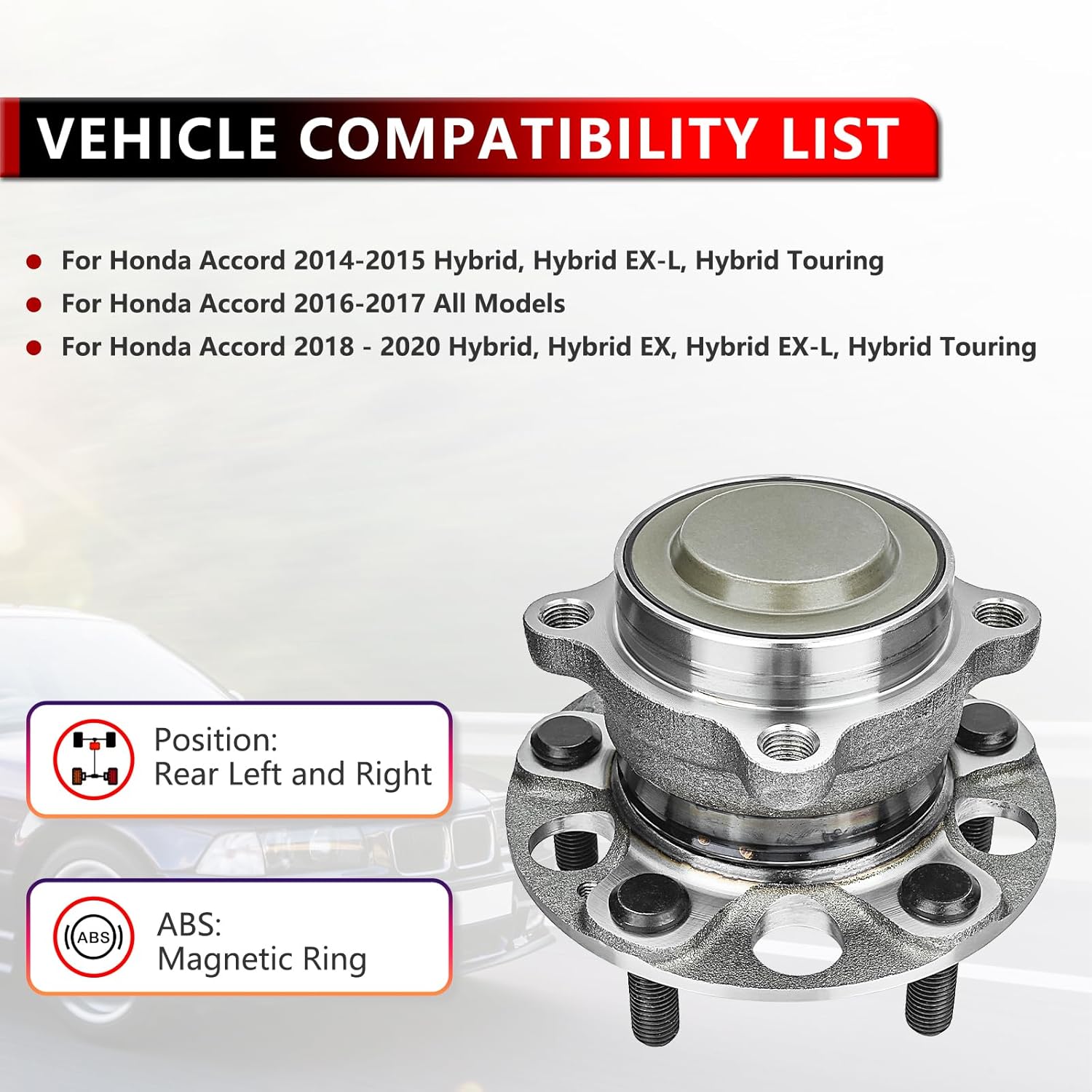 512516 Rear Wheel Bearing Hub for Honda Accord 2014 2015 2016 2017 2018 2019 2020 Wheel Bearing and Hub Assembly Replacement - Image 2