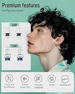 Hearprotek 2 Pairs High Fidelity Concert Ear Plugs, Silicone Reusable Noise Reduction Musicians Earplugs,Hearing Protection for Loud Music,Concerts,Rave,Festival,DJ’s,Nightclub,Party (23dB & 26dB)