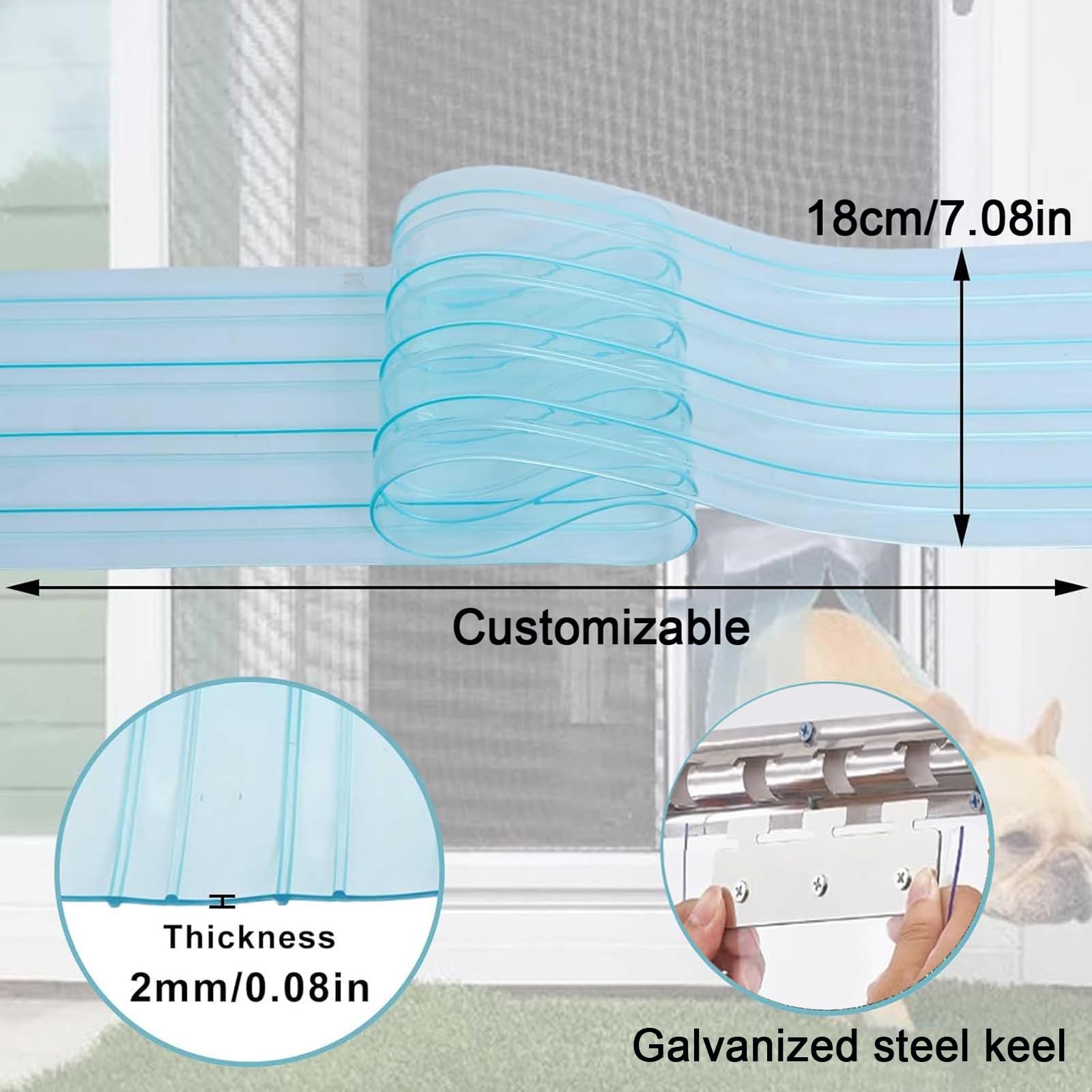Kit complet de rideau à lamelles en PVC transparent， Rideau industriel à lamelles en PVC transparent， avec Accessoires,Imperméable,Anti-poussière，Coupe-Vent(105x240cm/41.34x94.49in)